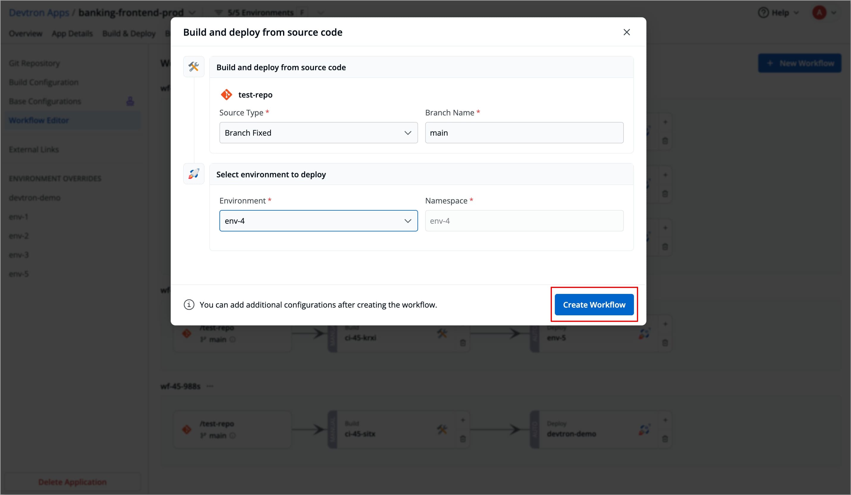 Figure 5: Clicking 'Create Workflow'