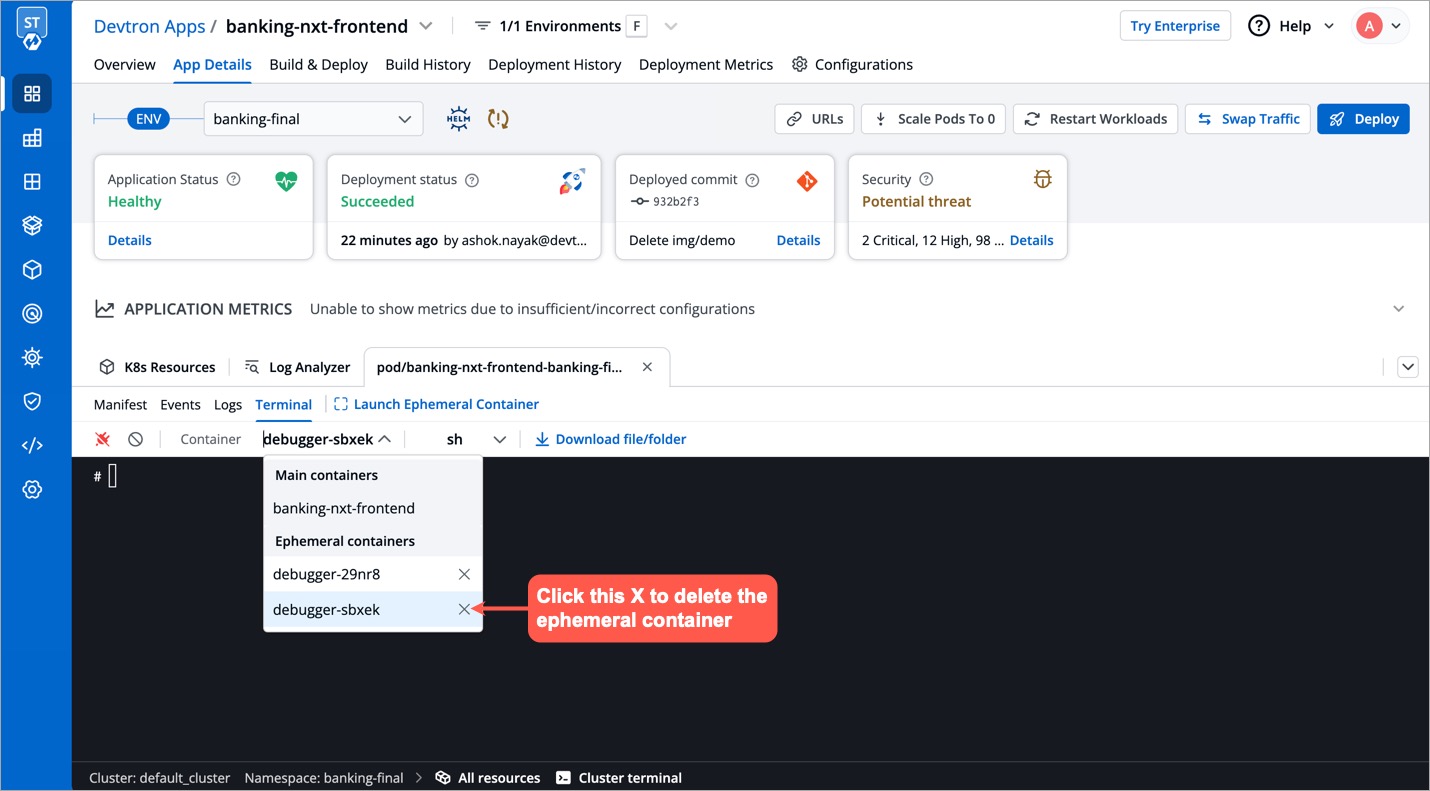 Figure 5: Removing Ephemeral Container from App Details