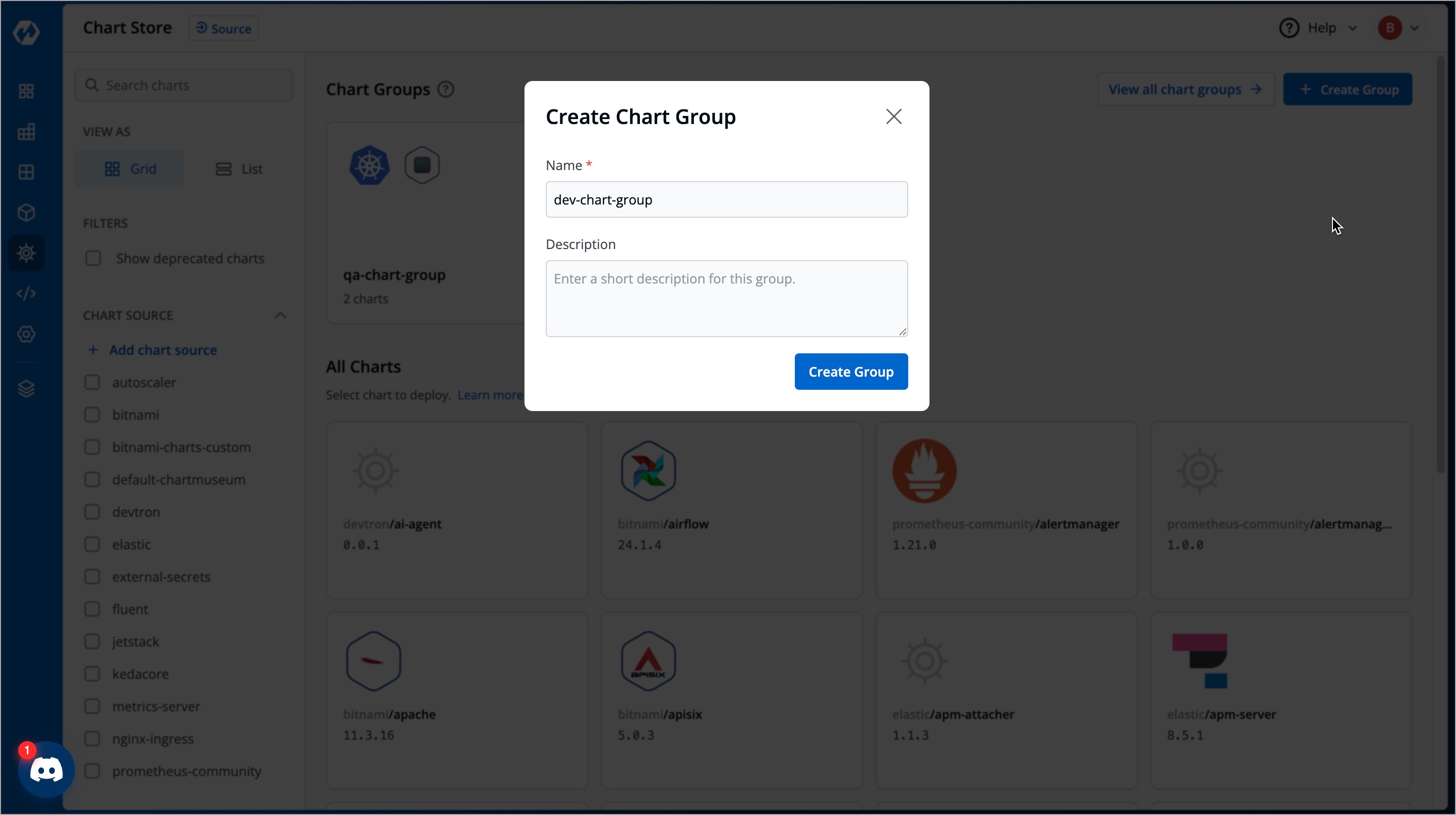 Figure 1: Create Chart Group