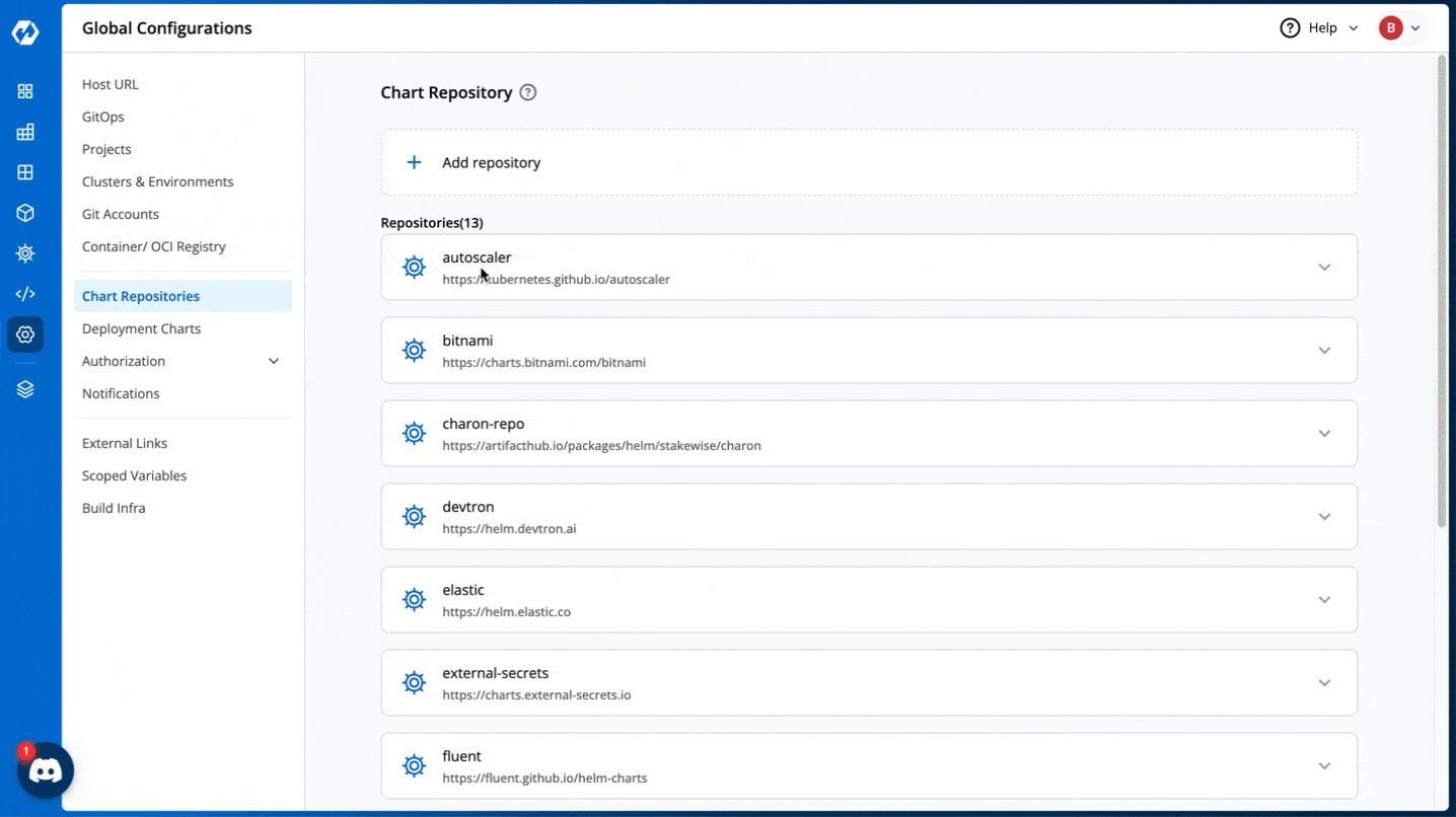 Figure 3: Delete a Chart Repository