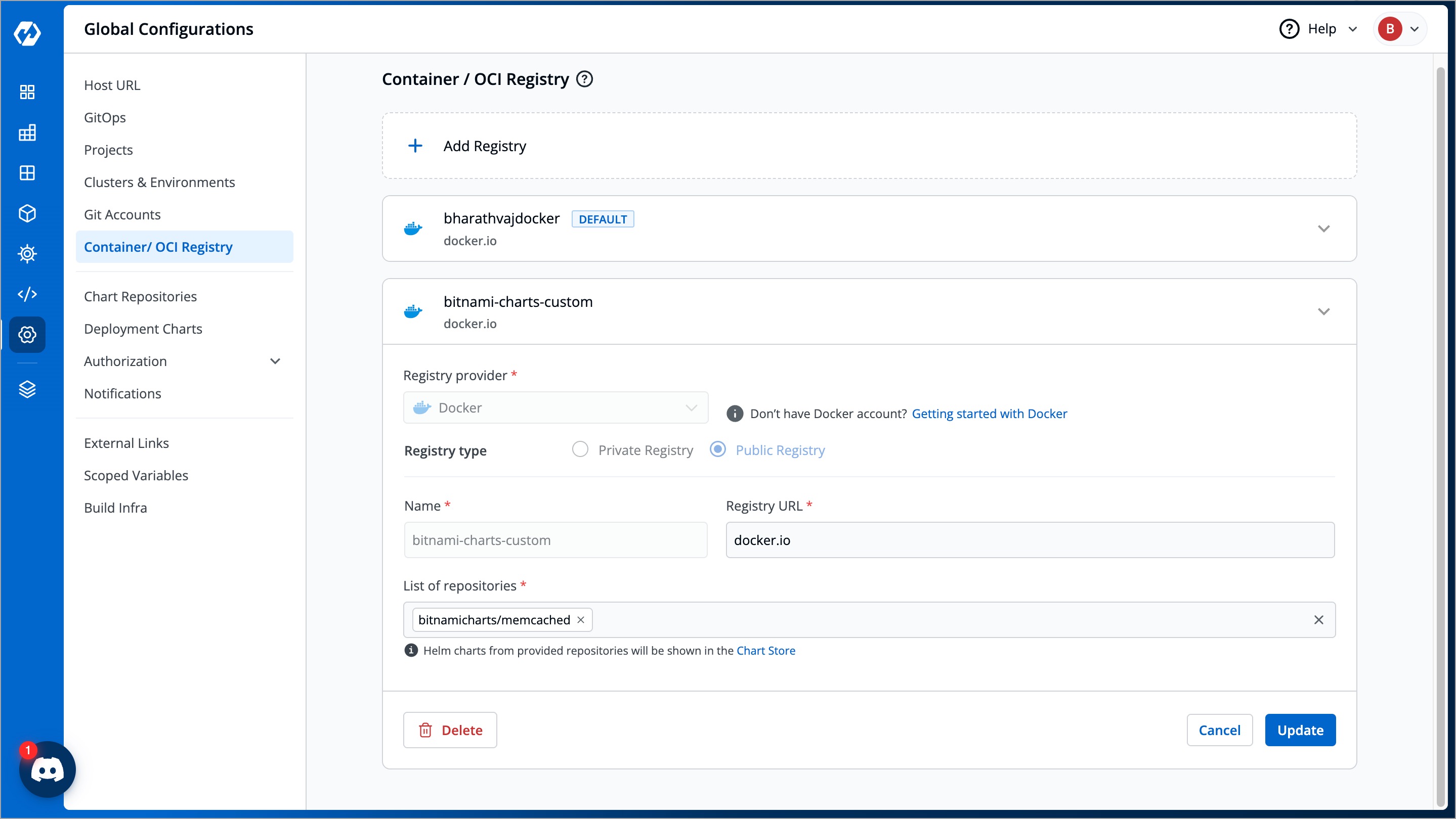 Figure 10: Delete an OCI Registry
