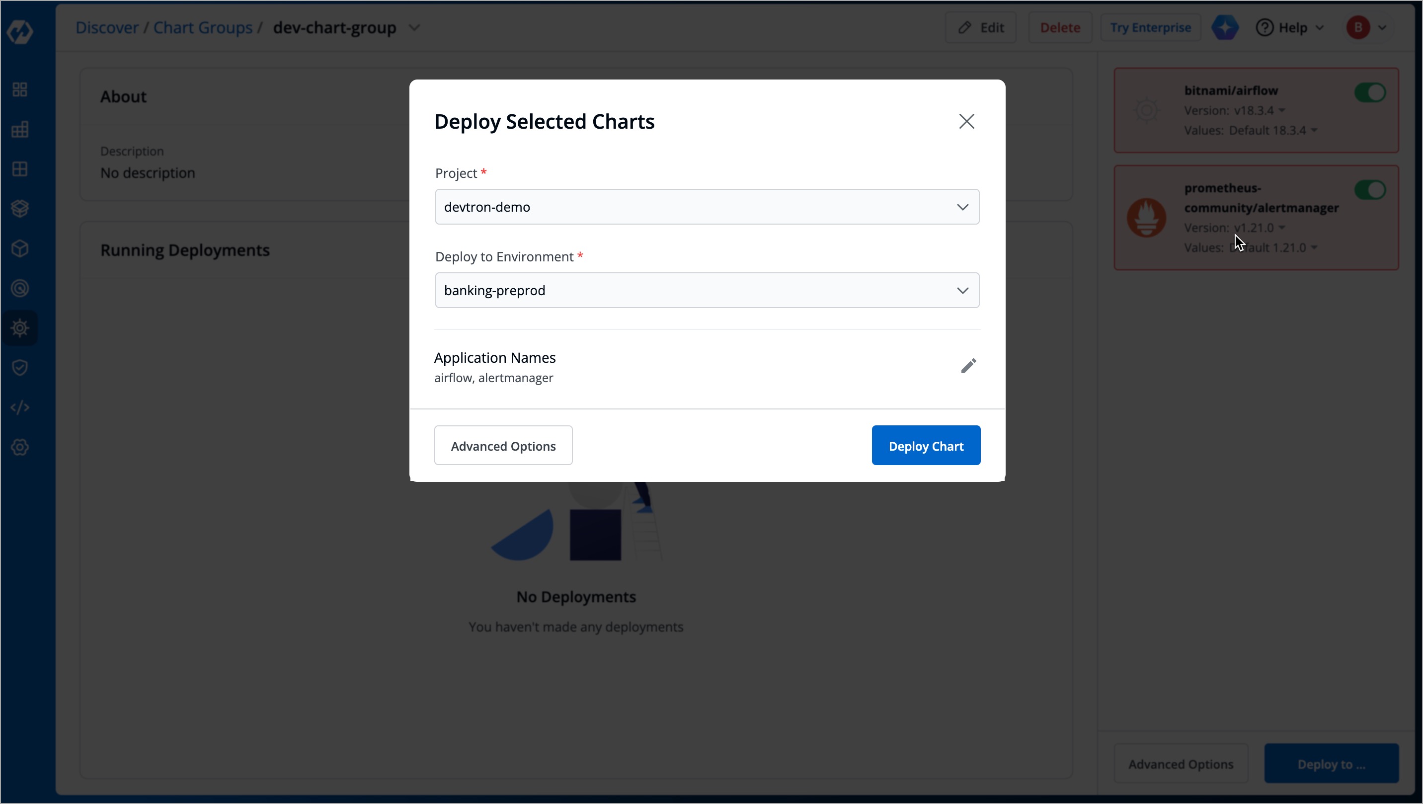 Figure 4: Deploy Selected Charts