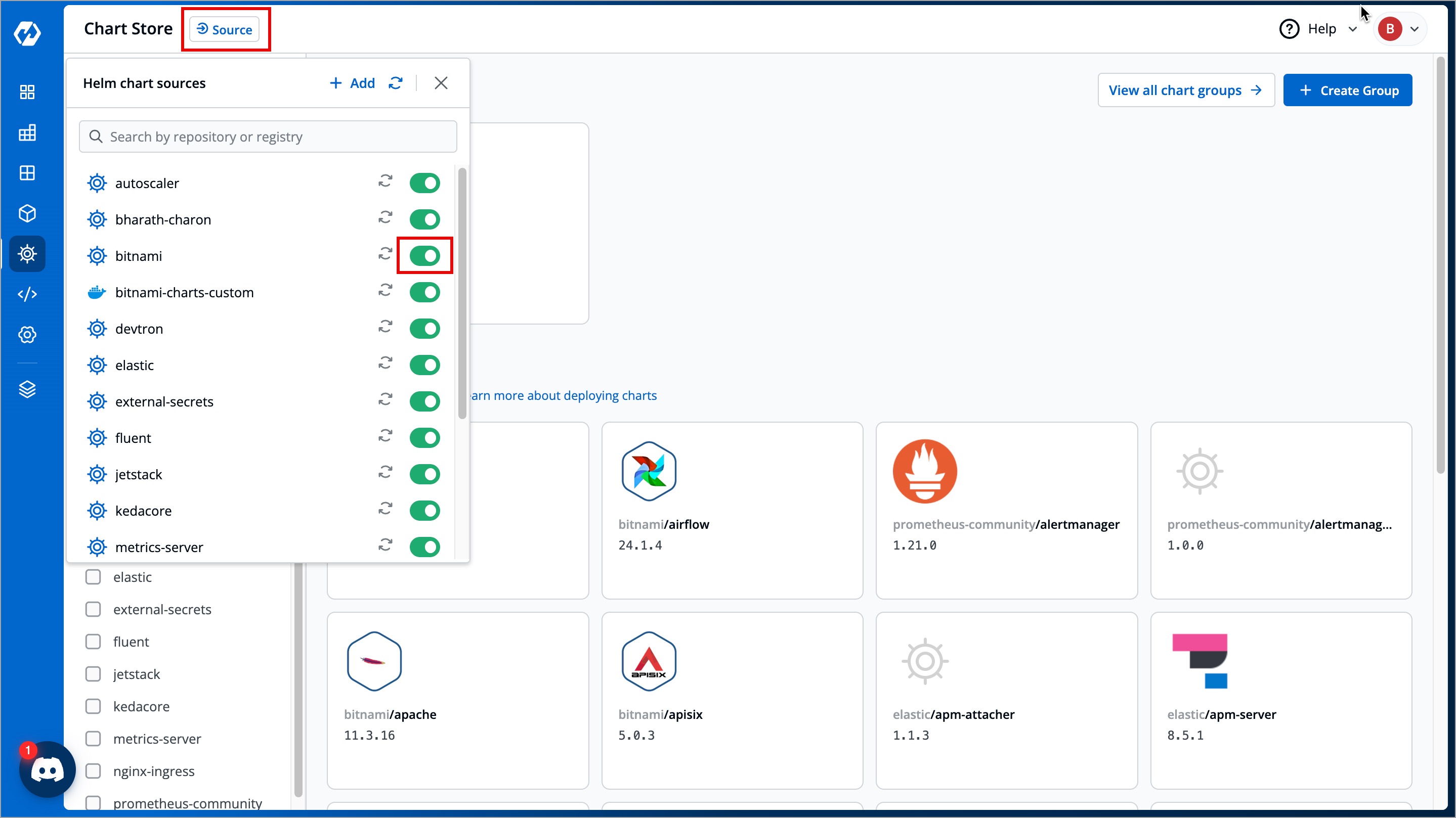 Figure 8: Disable chart repository