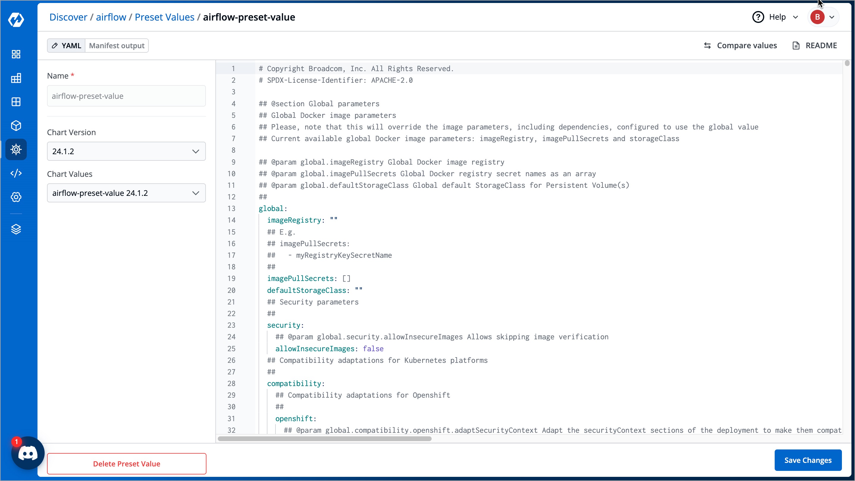 Figure 10: Editing Preset Values