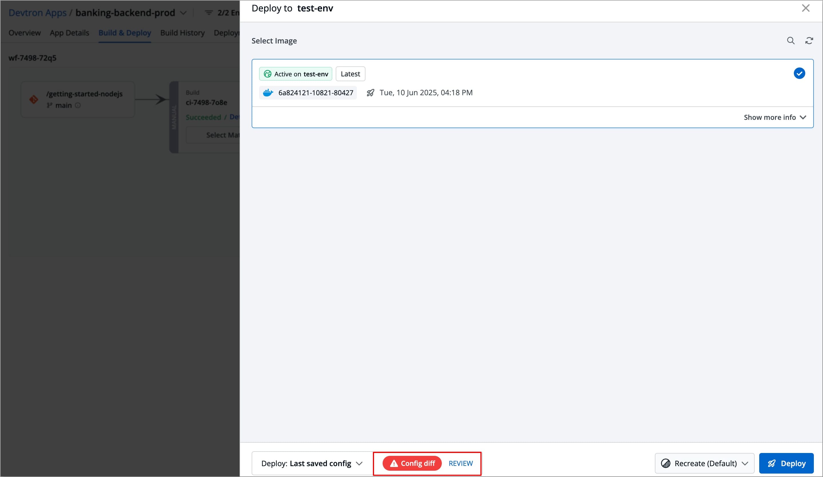 Figure 5: Clicking 'Config Diff' button