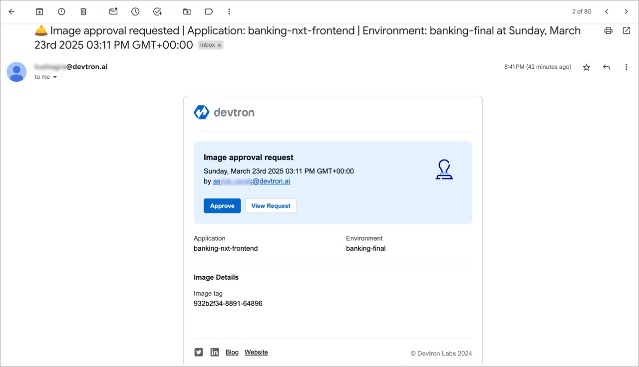 Figure 9: Email Notification to the Approver