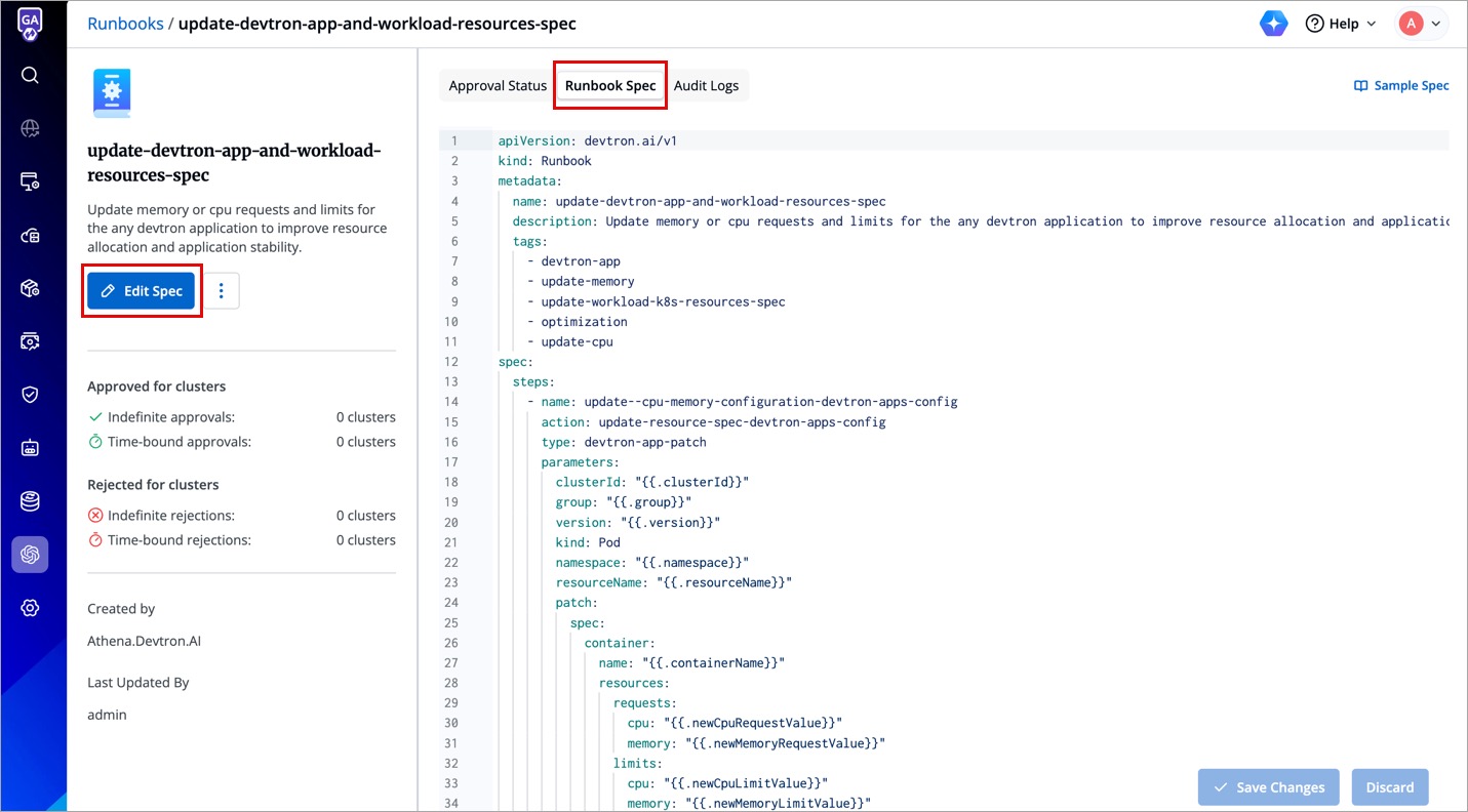 Figure 3: Edit Runbook Spec