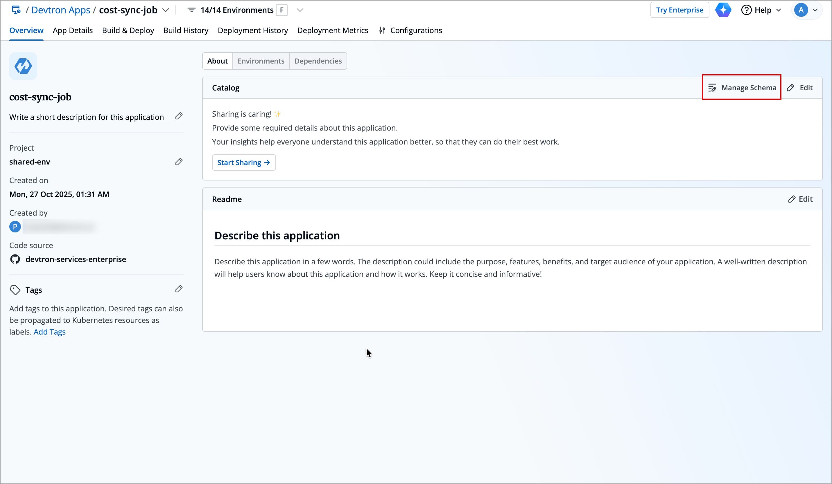Figure 2: Clicking 'Manage Schema'