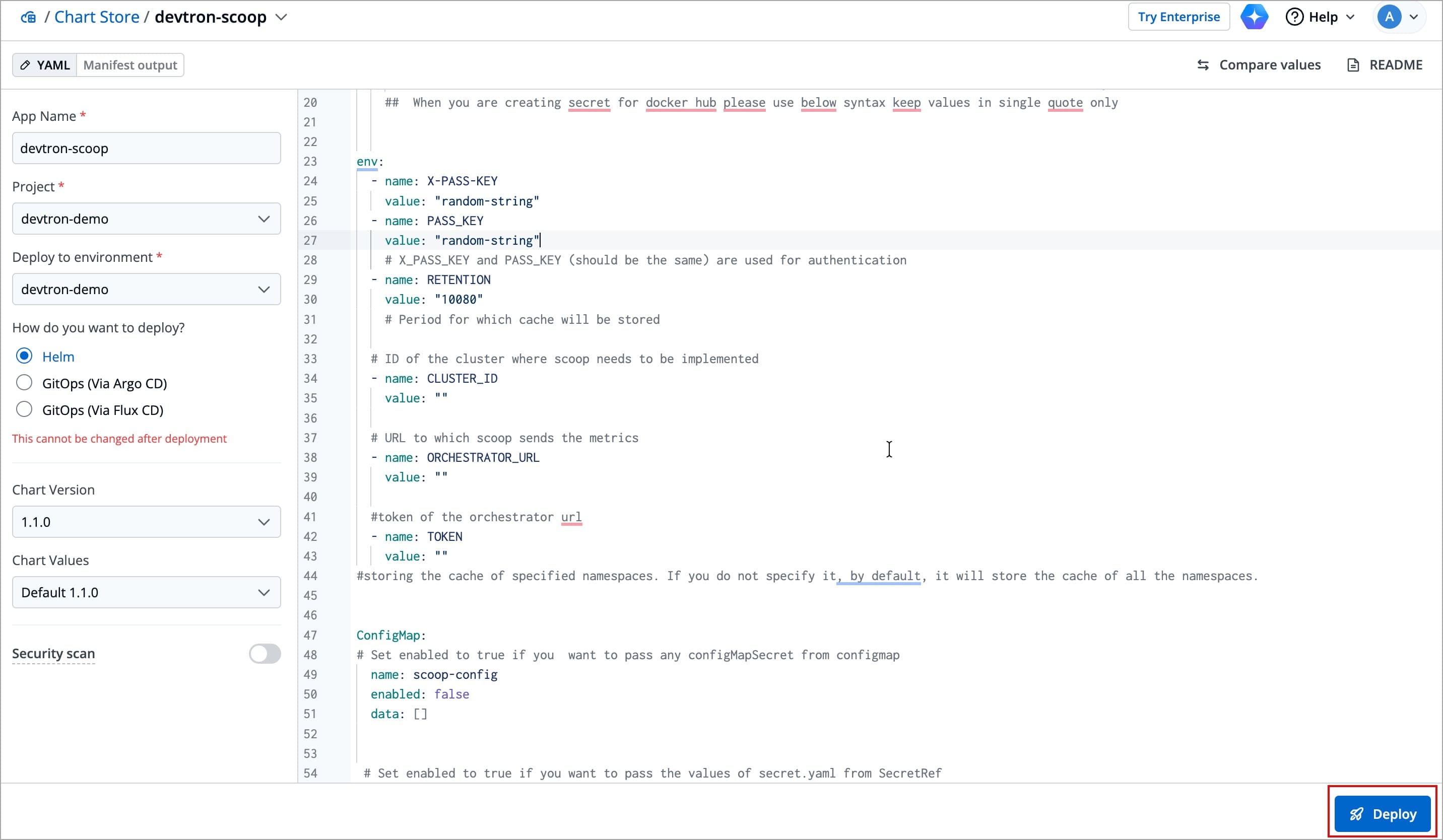Figure 5: Clicking 'Deploy'