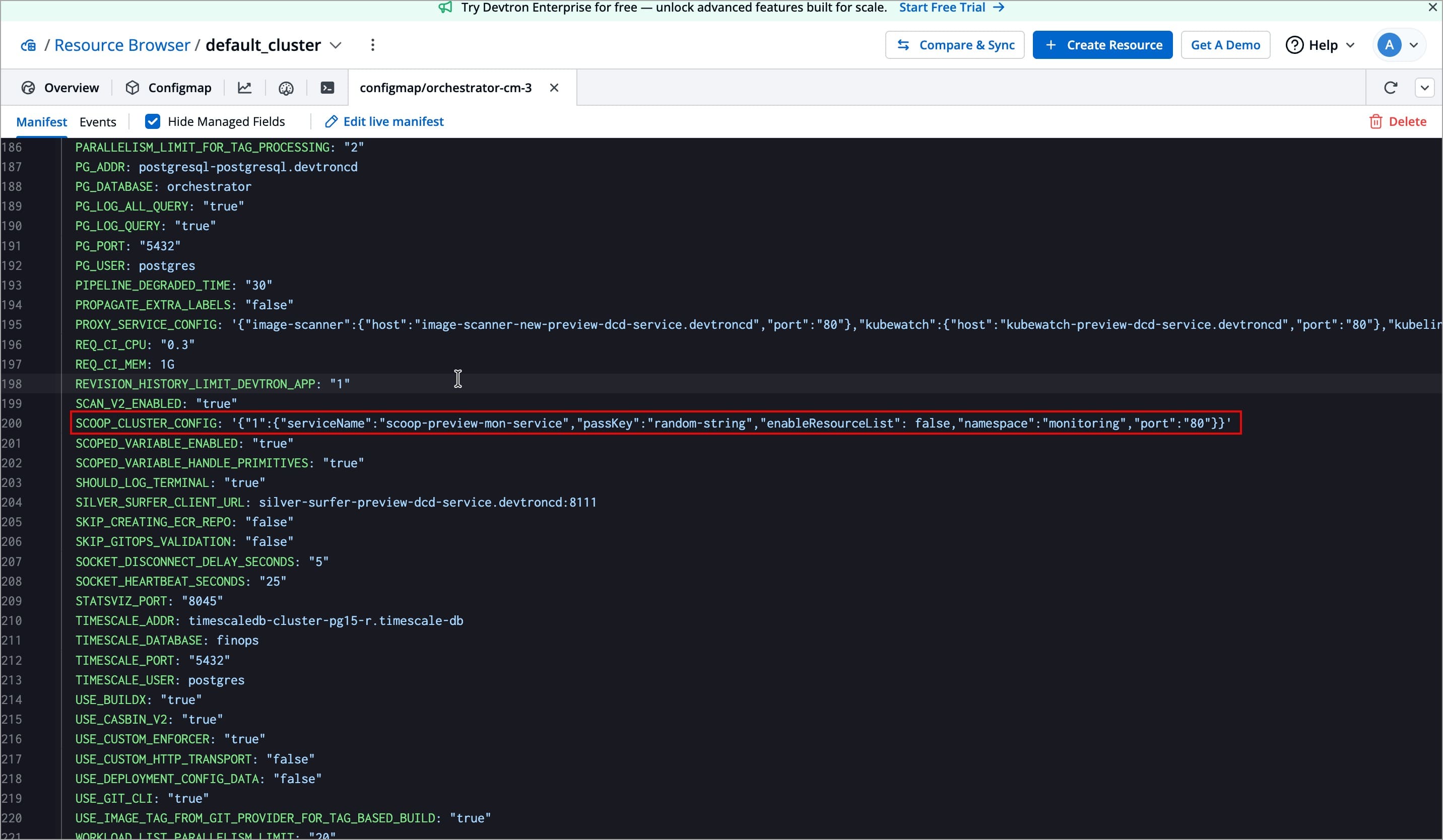 Figure 8: Editing 'devtron-cm'