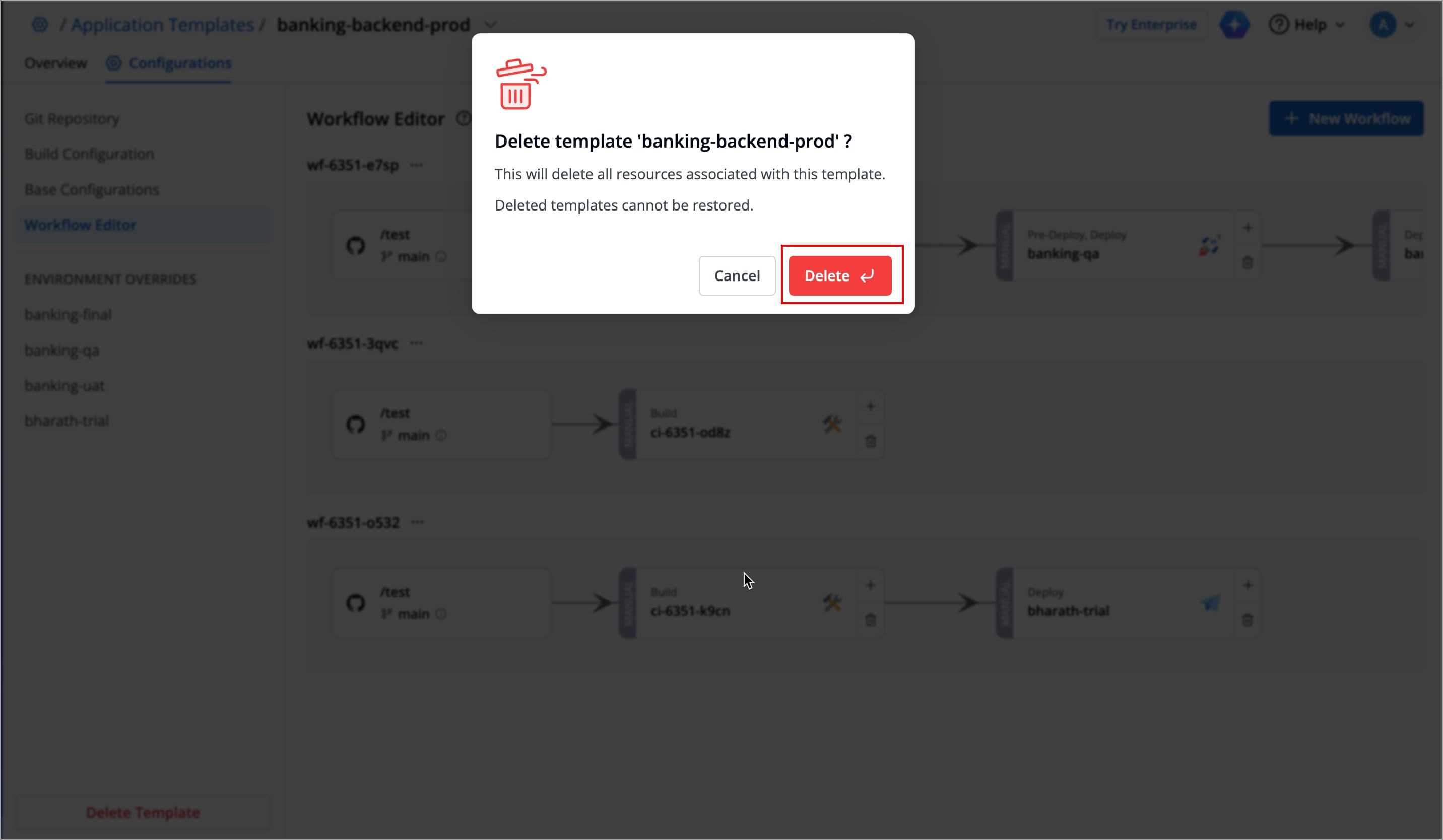 Figure 8: Confirming Delete Action