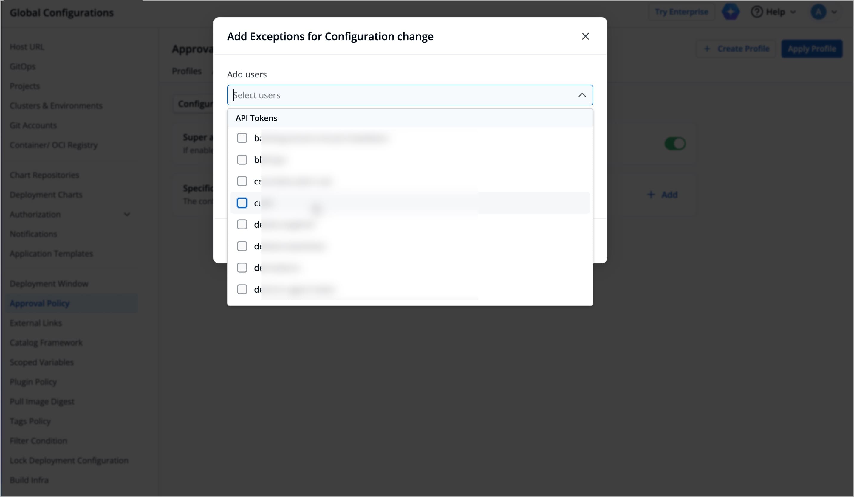 Figure 20b: Selecting Specific API Tokens