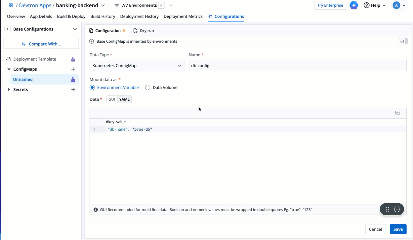 Figure 24b: Creating/Editing ConfigMap without an Approval
