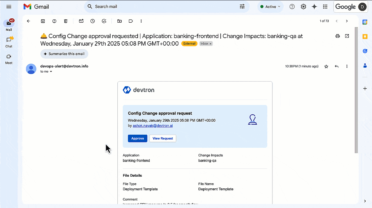 Figure 37: Config Approval via Email