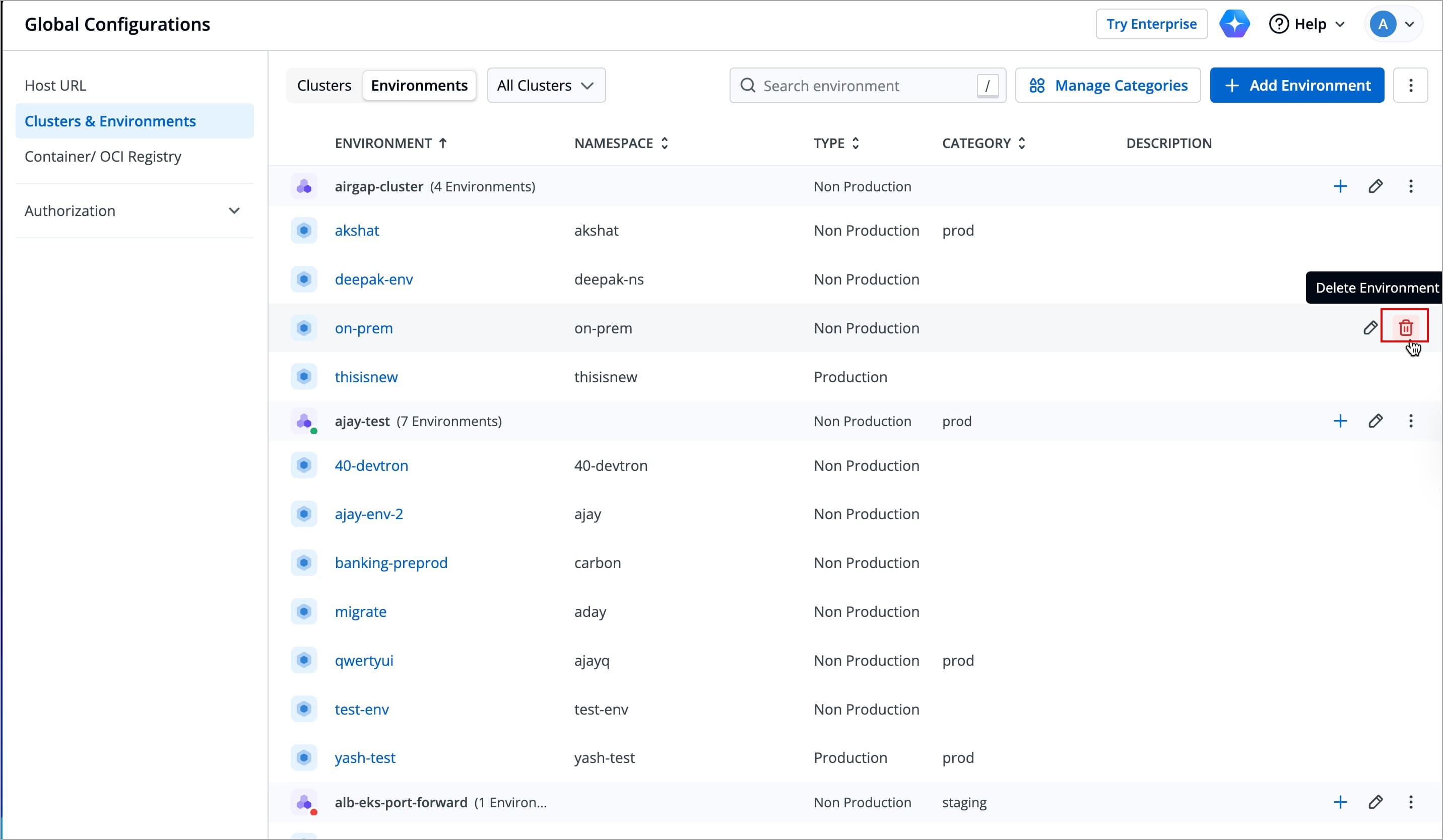 Figure 31: Deleting Environment