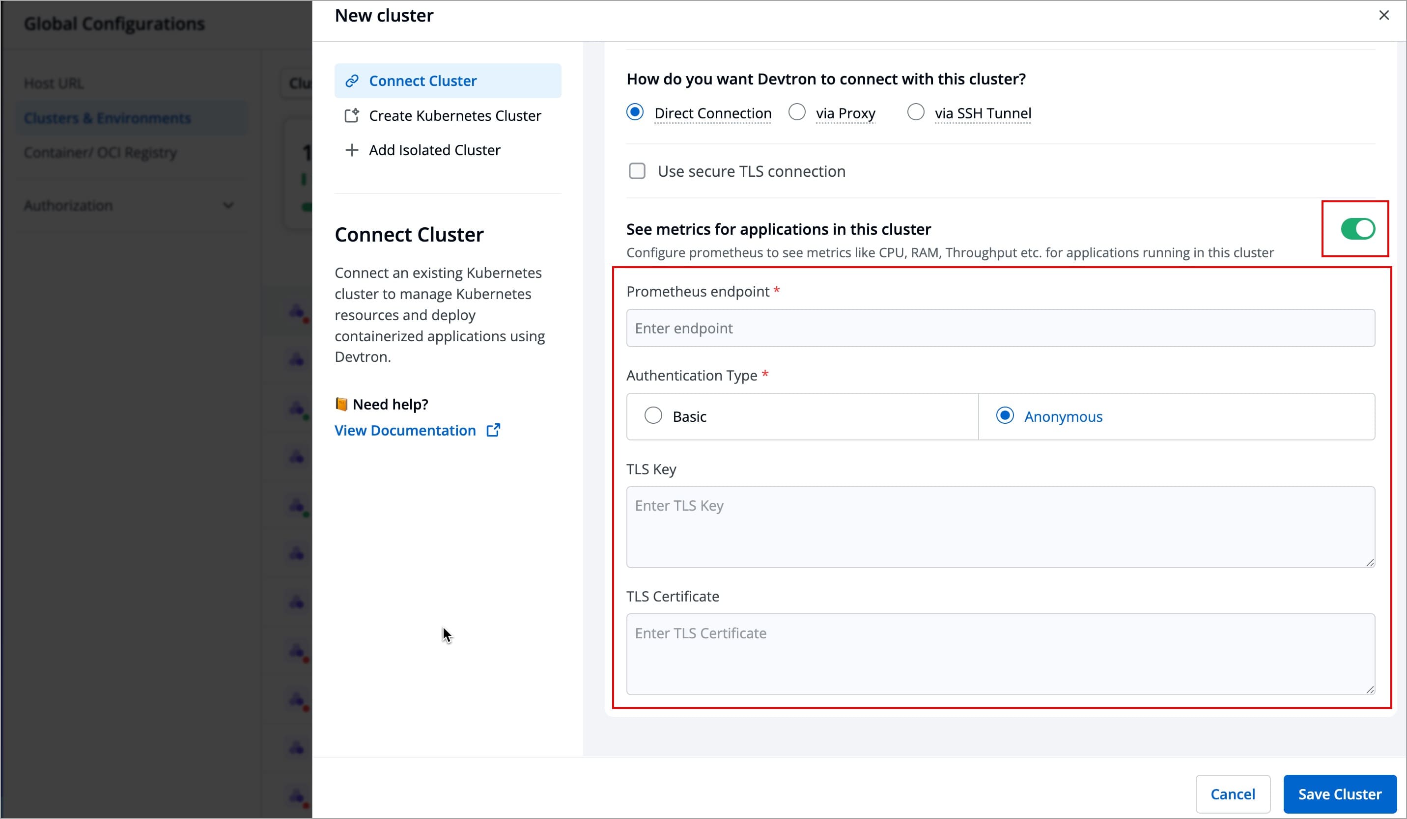 Figure 14: Enabling Application Metrics