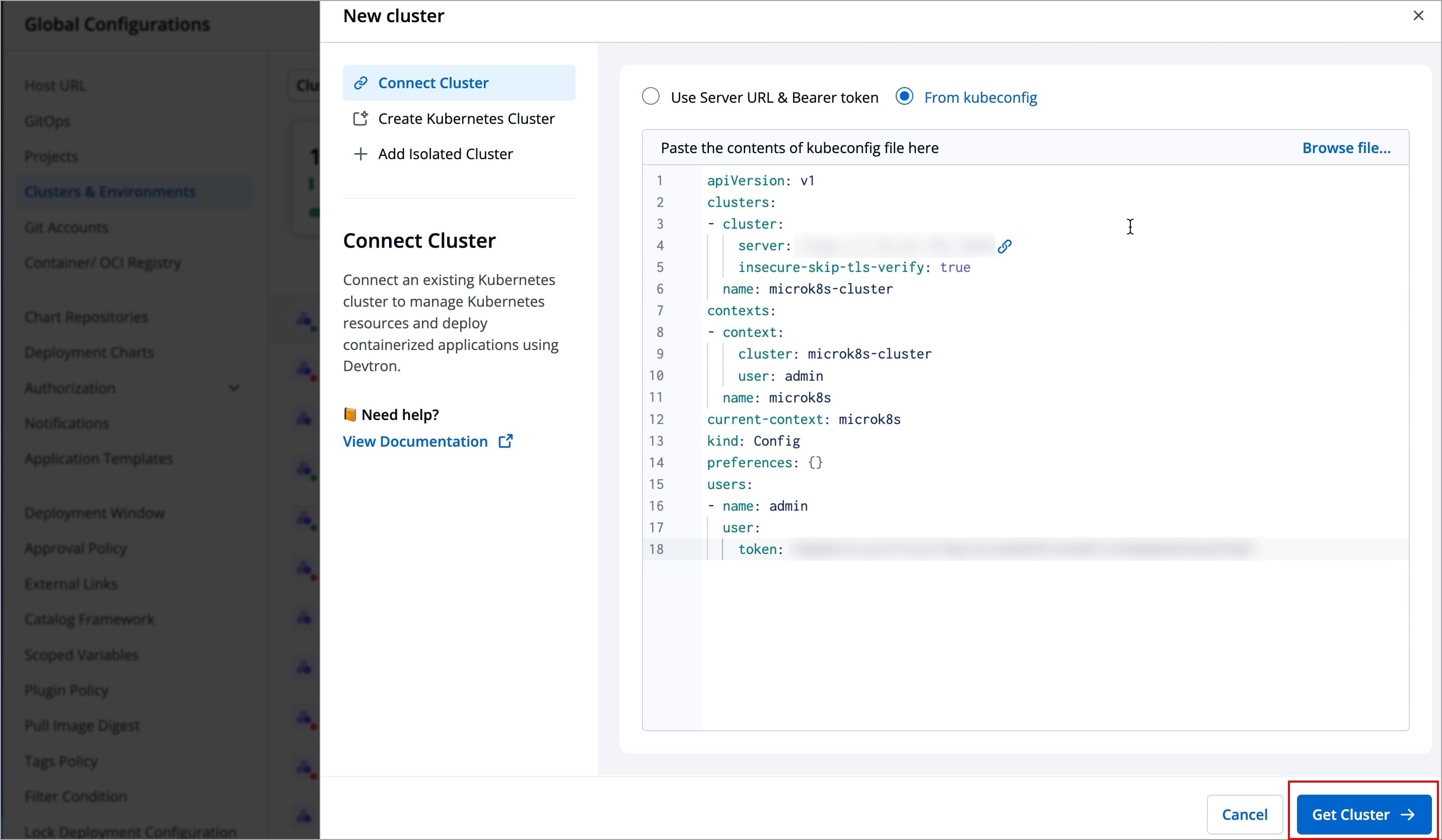 Figure 6: Get Cluster List from Kubeconfig