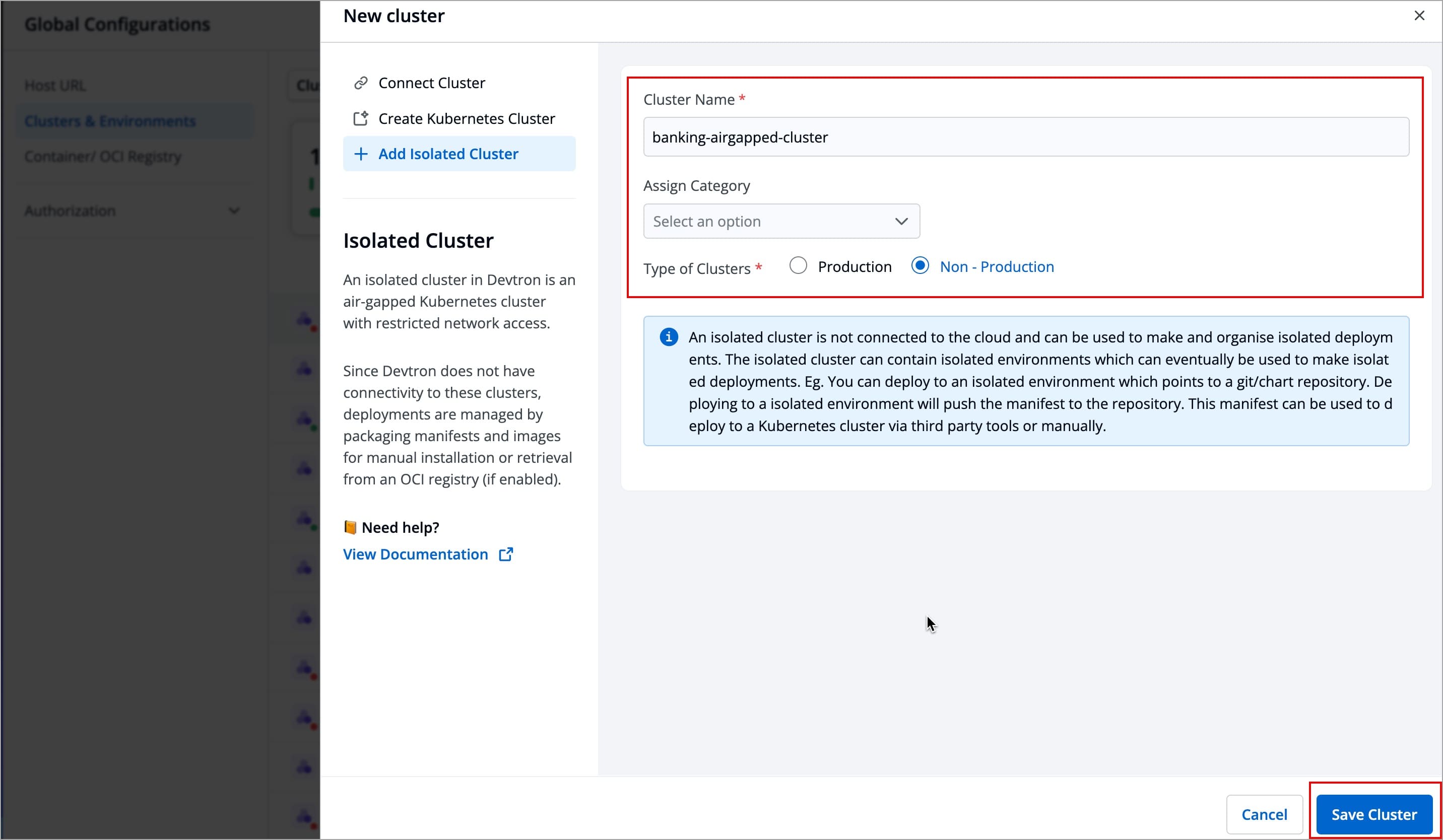 Figure 21: Saving Isolated Cluster