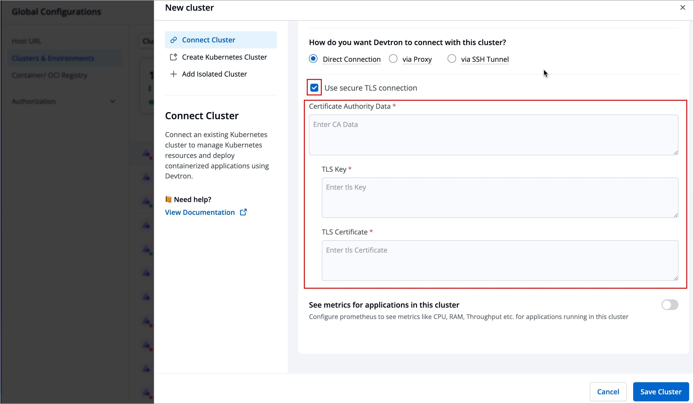 Figure 13: Using Secure TLS Connection