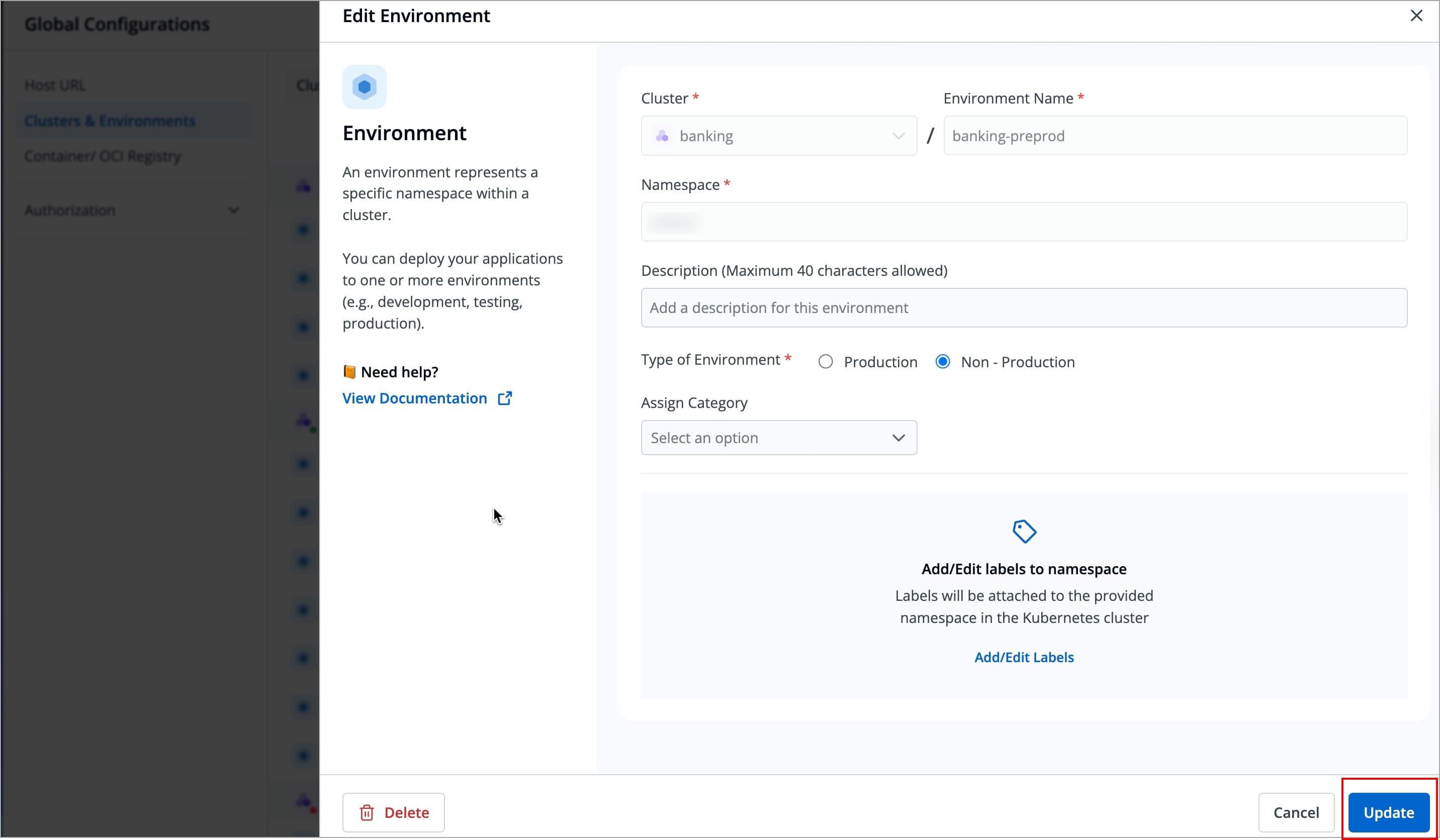Figure 30: Updating Environment in the Cluster