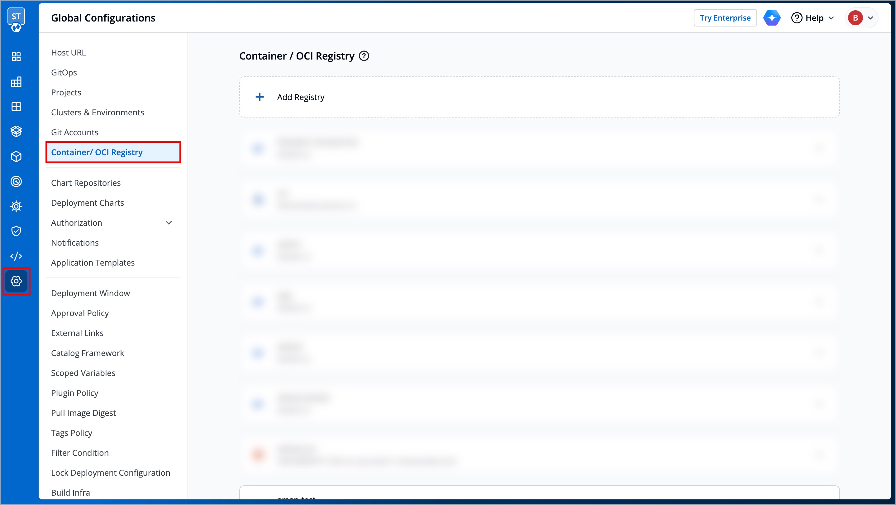 Figure 1: Container/OCI Registry Page