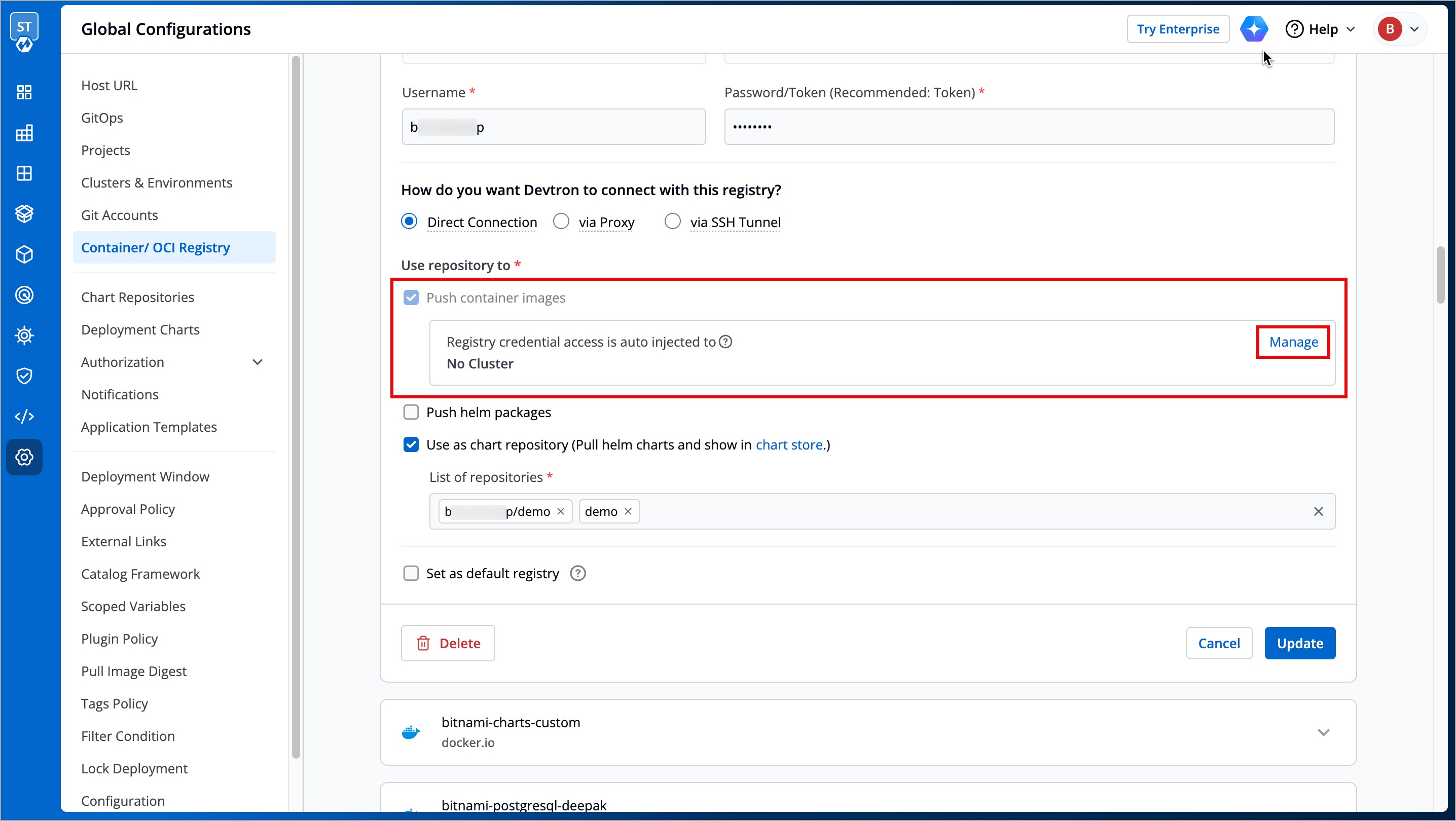 Figure 6: Manage Access of Registry Credentials