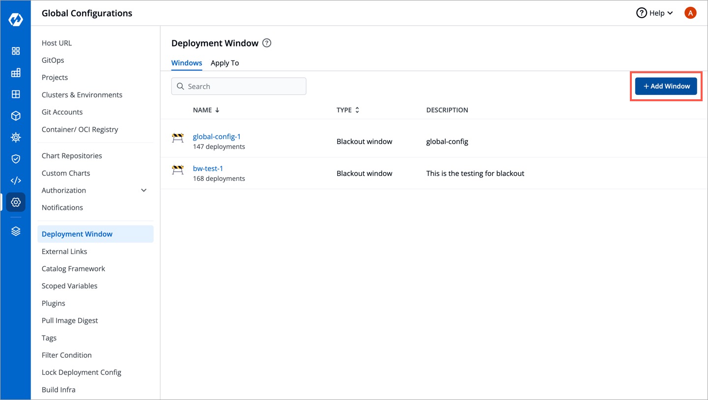 Figure 3: Adding Deployment Window