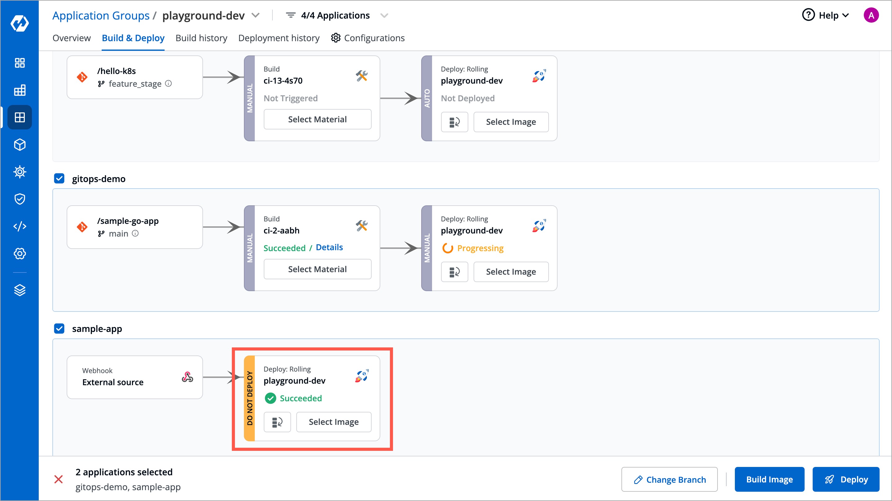 Figure 32: Deployment Window in Application Group