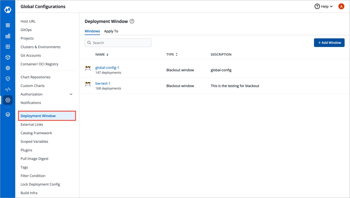 Figure 2: Deployment Window in Global Configurations