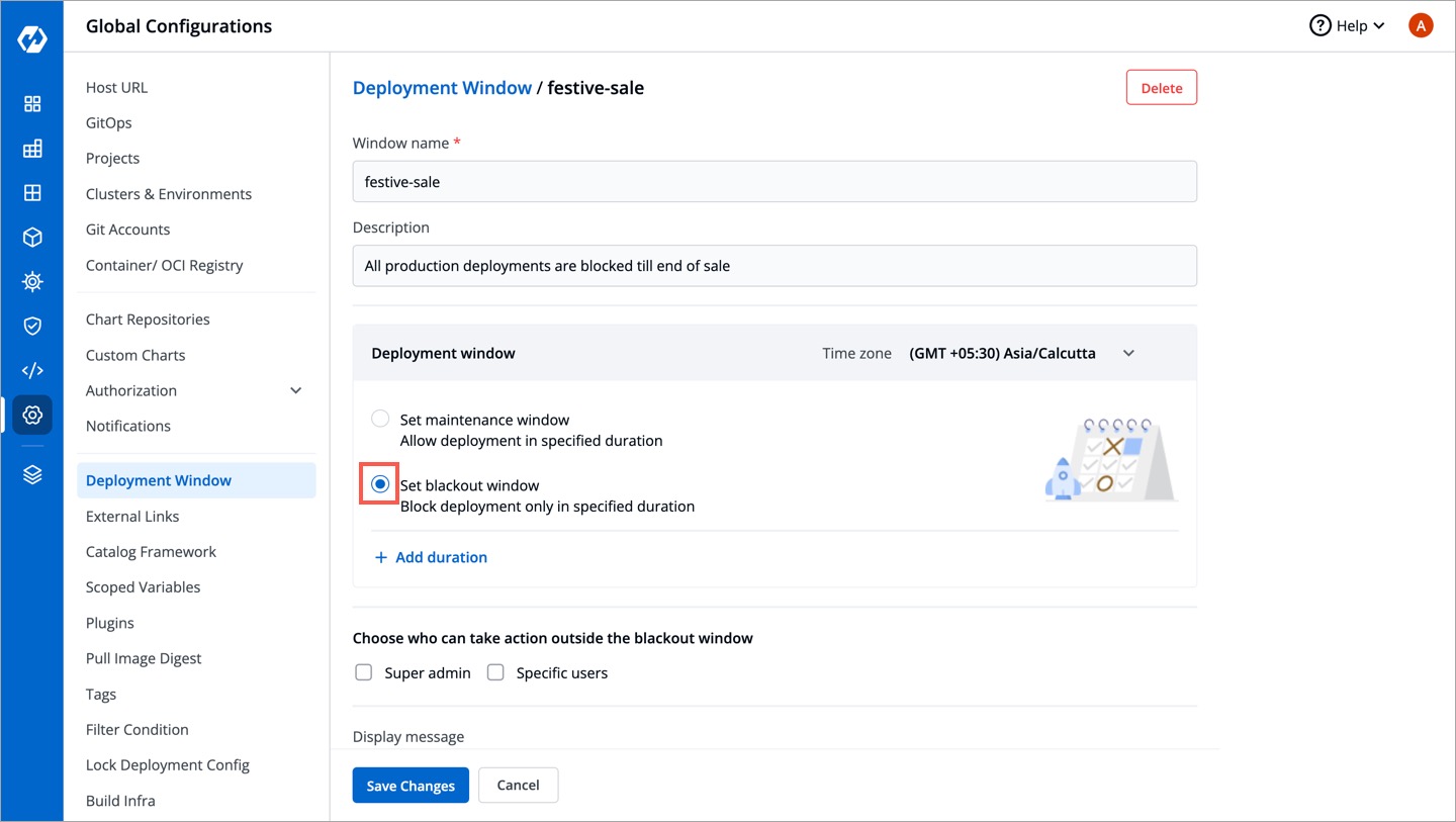 Figure 5: Selecting Deployment Window Type