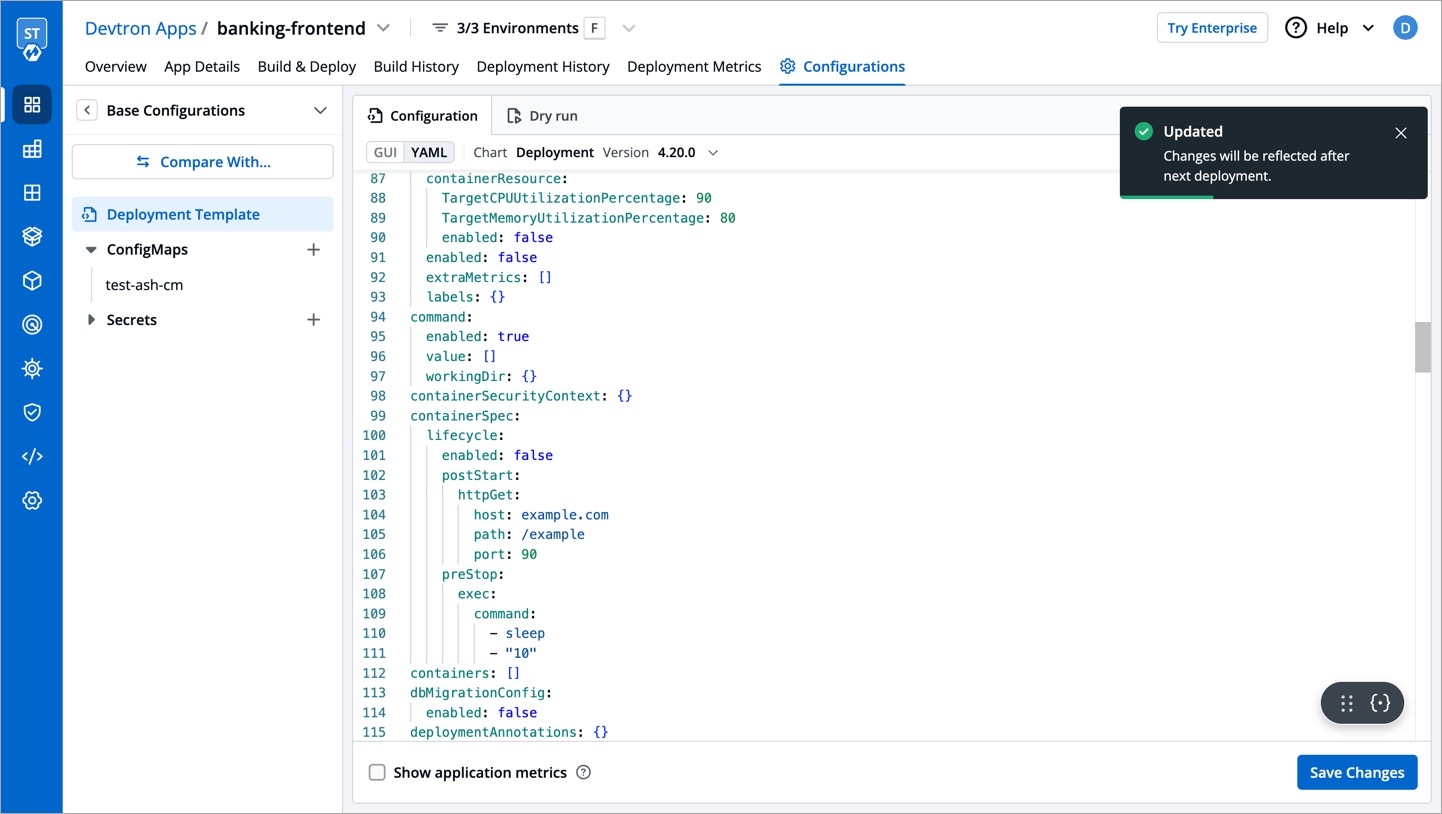 Figure 13: Updating Deployment Config