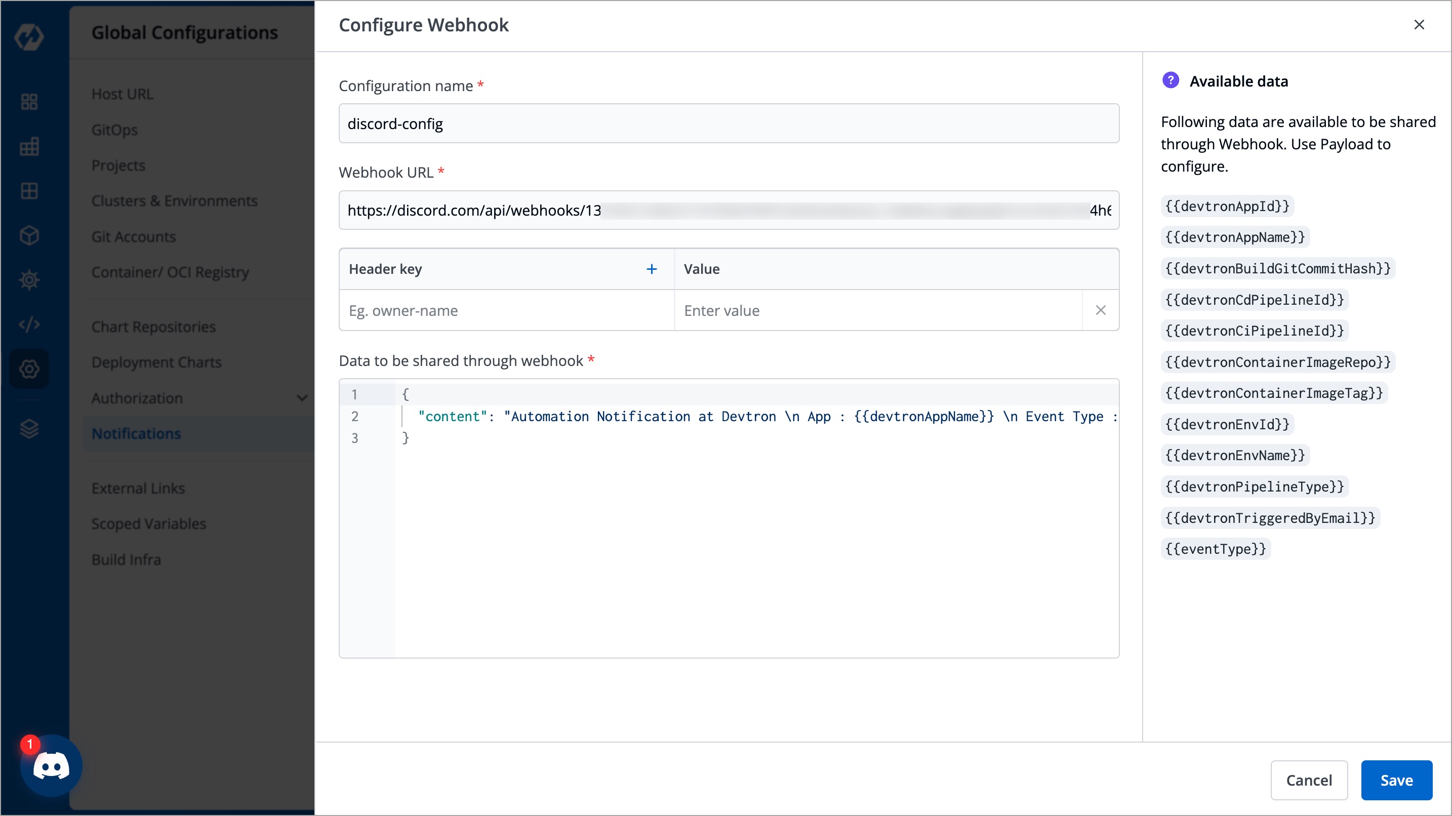 Figure 6: Configure Webhook