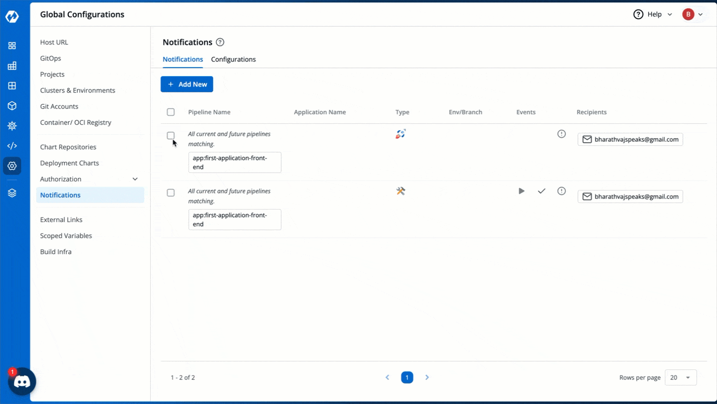 Figure 11: Delete Notifications