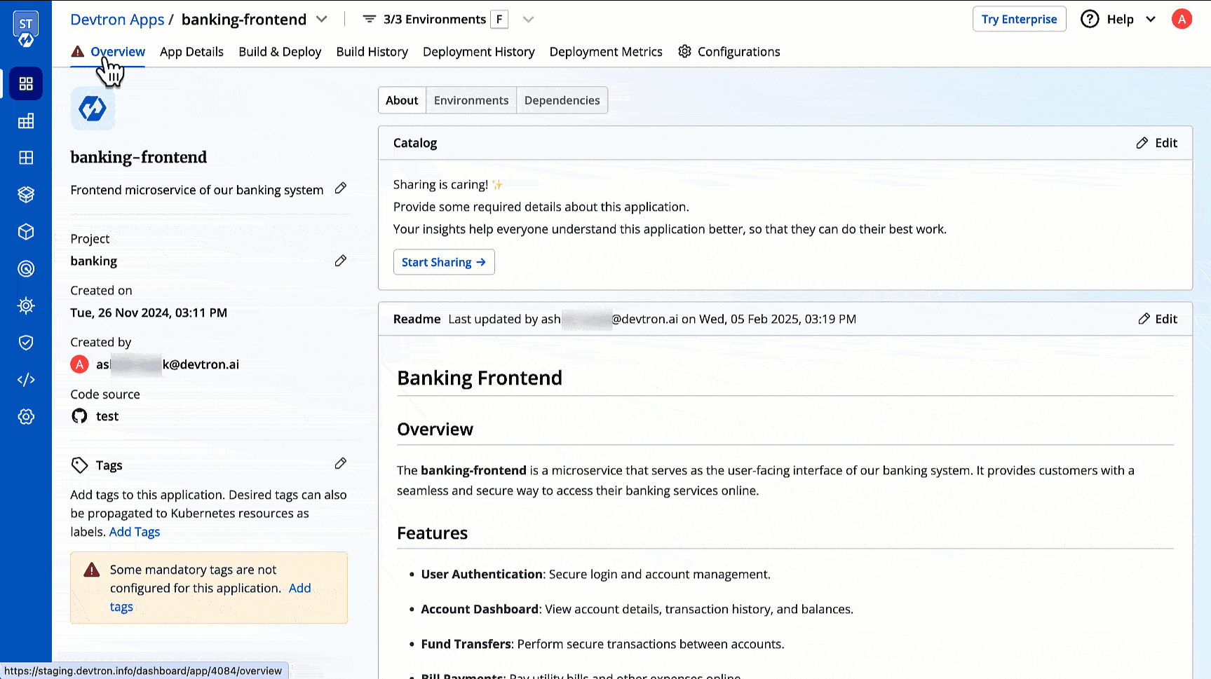 Figure 17: Mandatory Tag - Overview Page