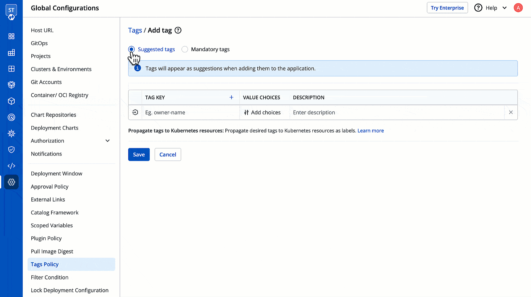 Figure 4: Creating Suggested or Mandatory Tag