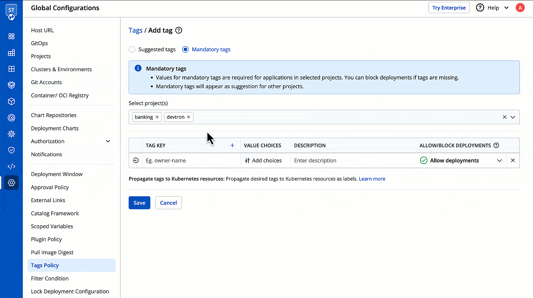Figure 6: Entering Tag Key