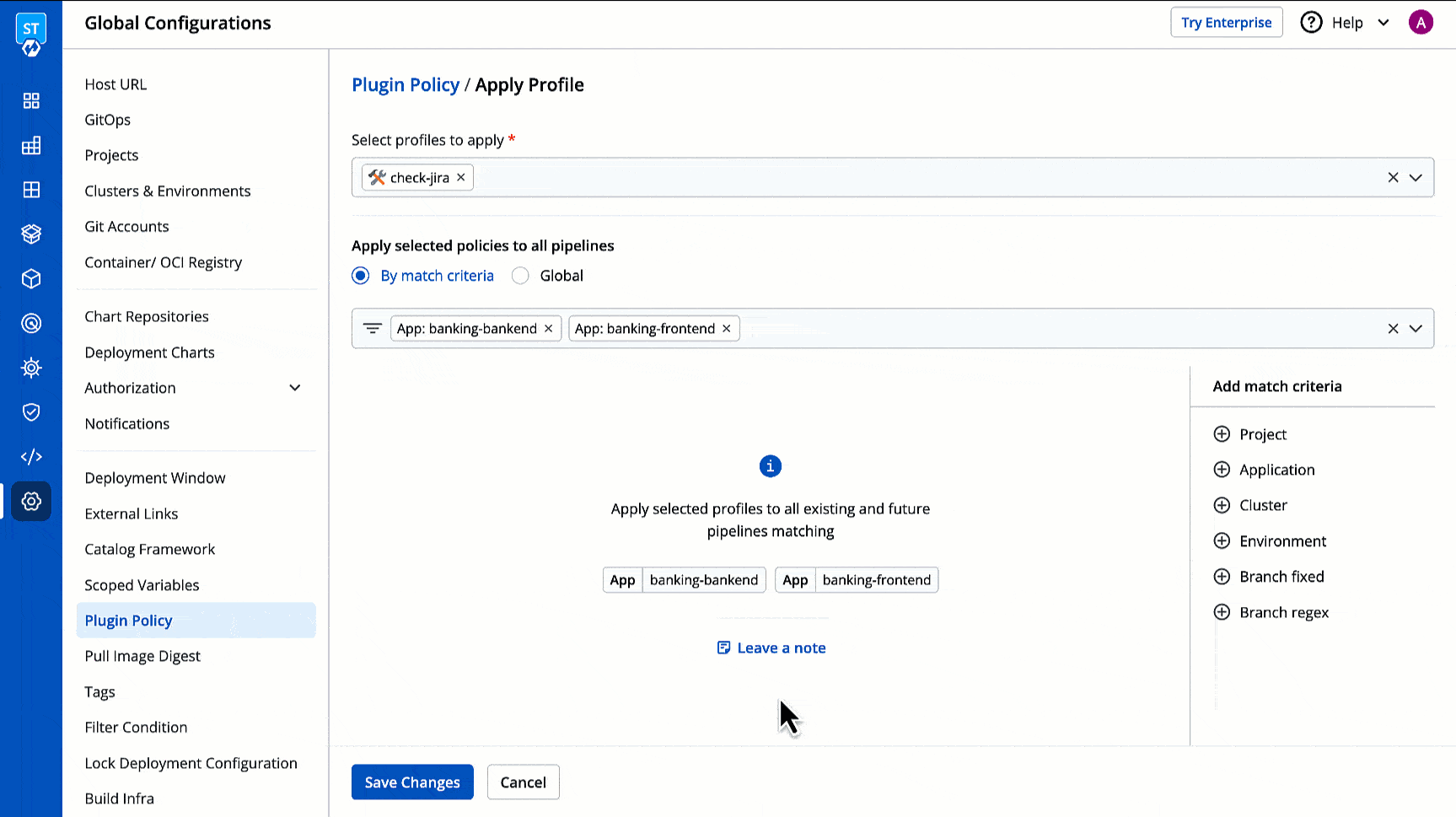 Figure 13: Deciding Matching Criteria for Pipelines
