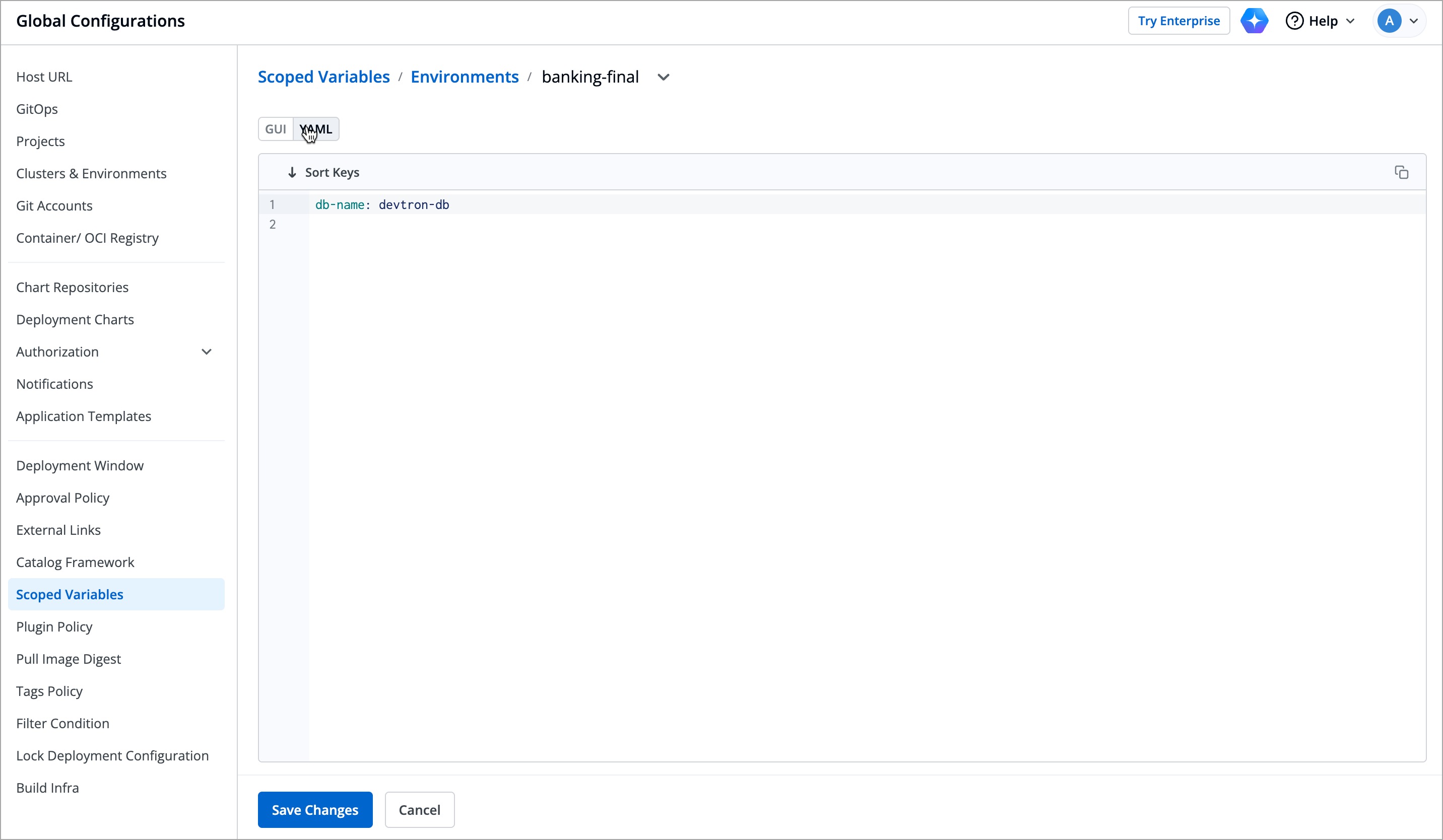 Figure 10: Editing in YAML Mode