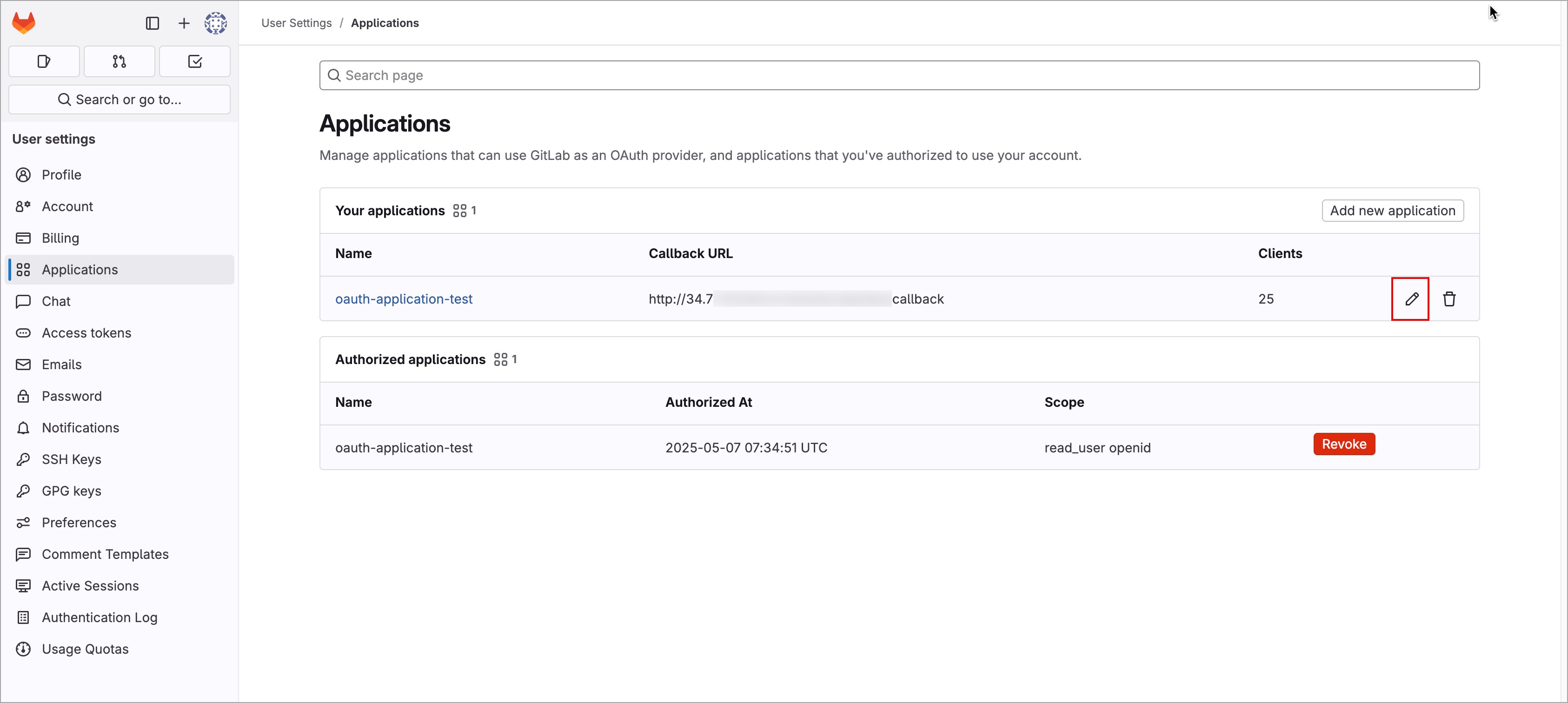 Figure 2: GitLab OAuth Applications List