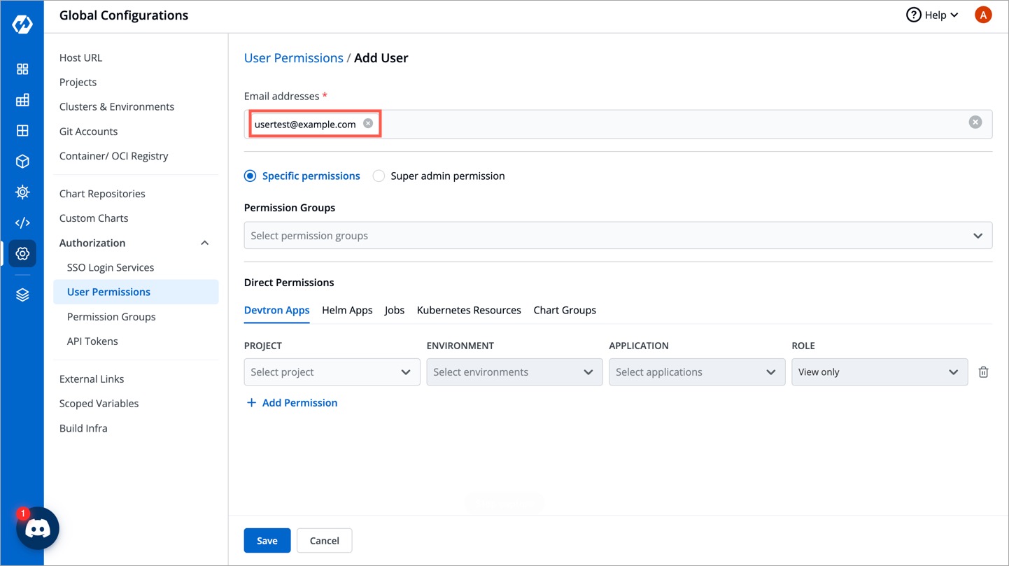 Figure 14: Entering User Data and Permissions