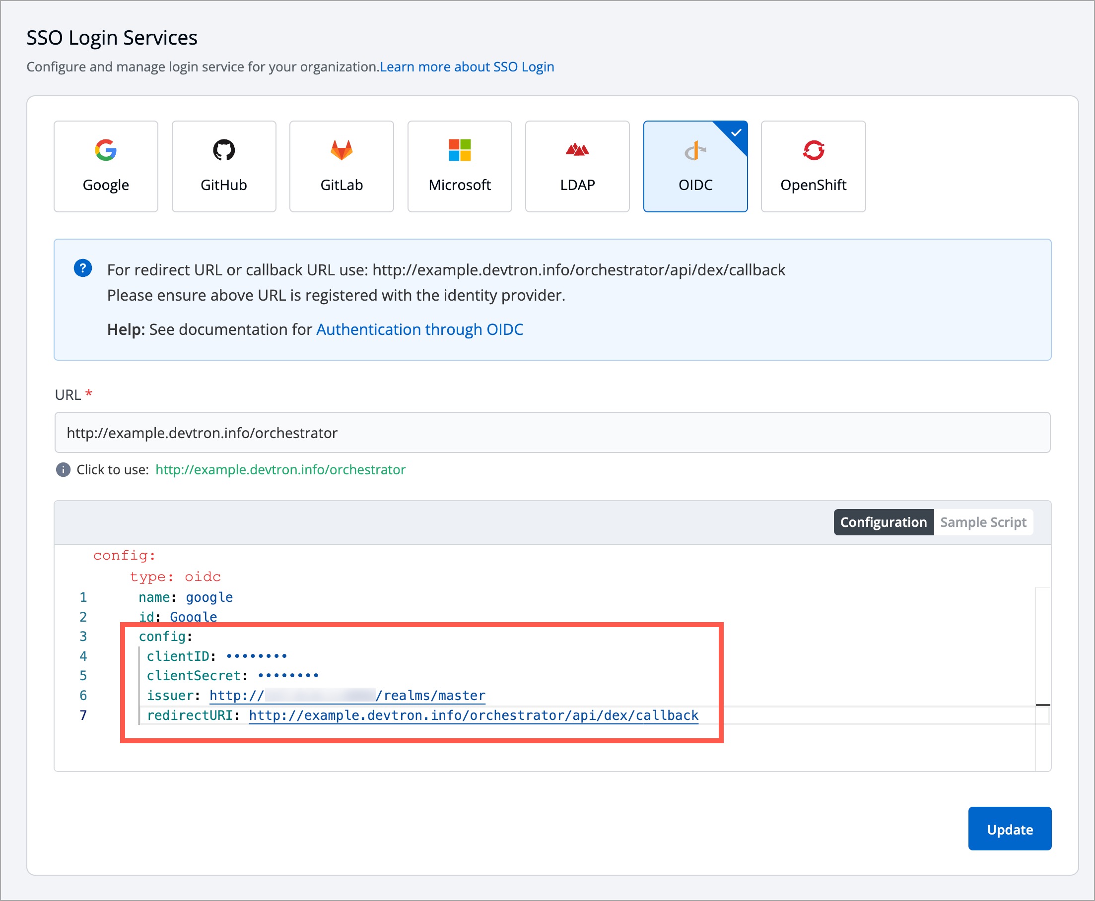 Figure 12: Sample Keycloak SSO Config