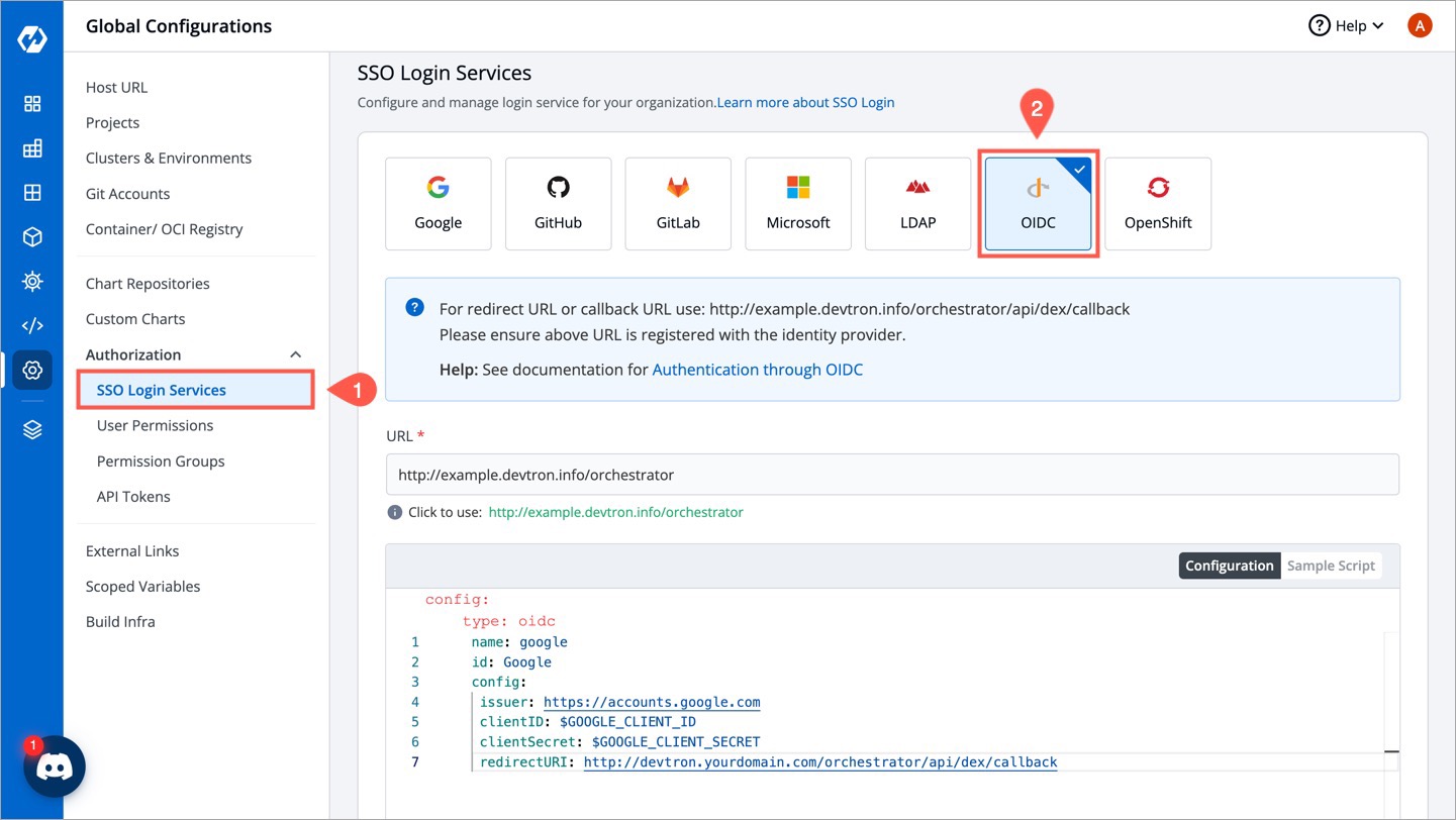 Figure 10: Choosing OIDC SSO