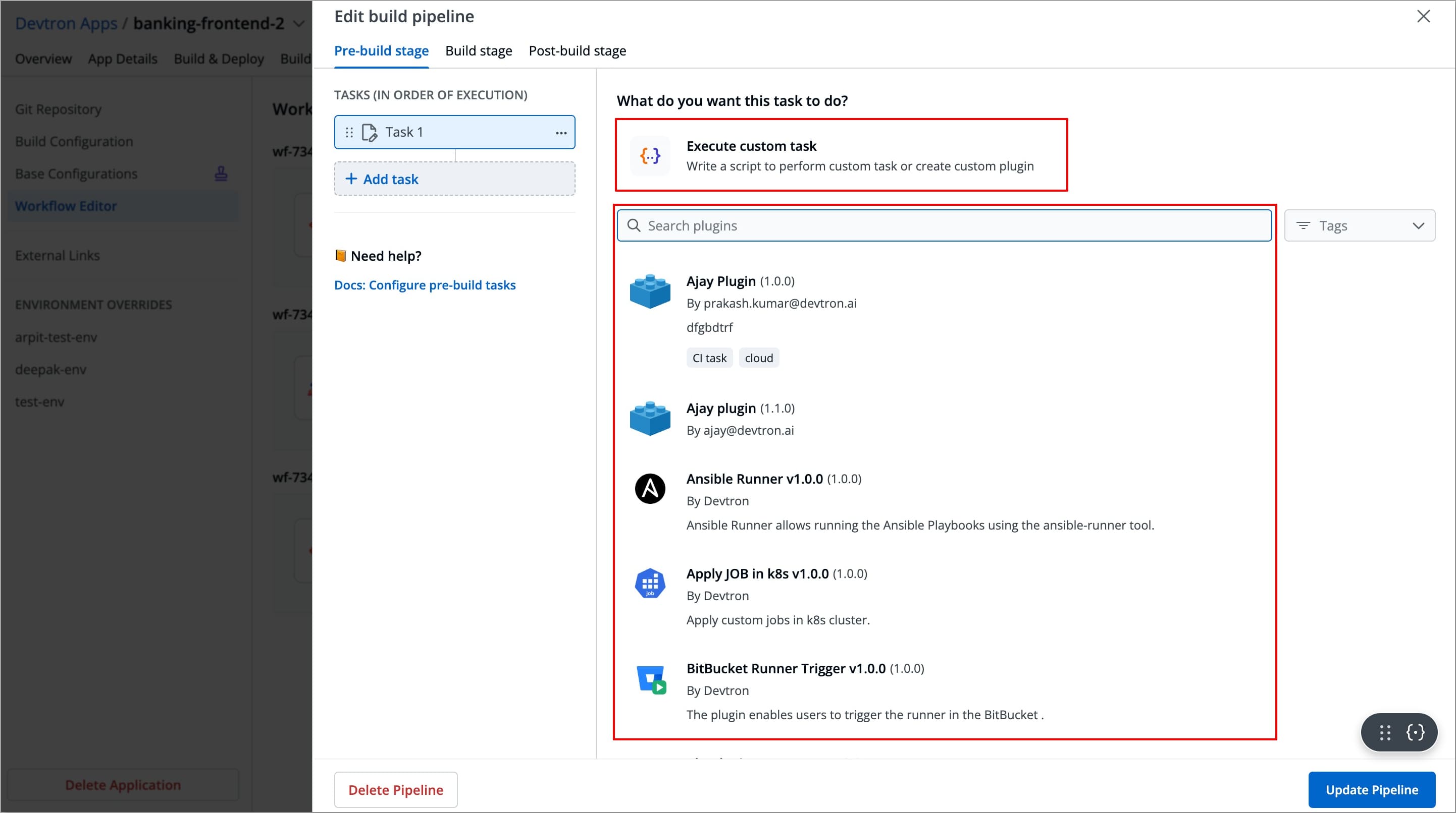 Figure 5: Configuring the task