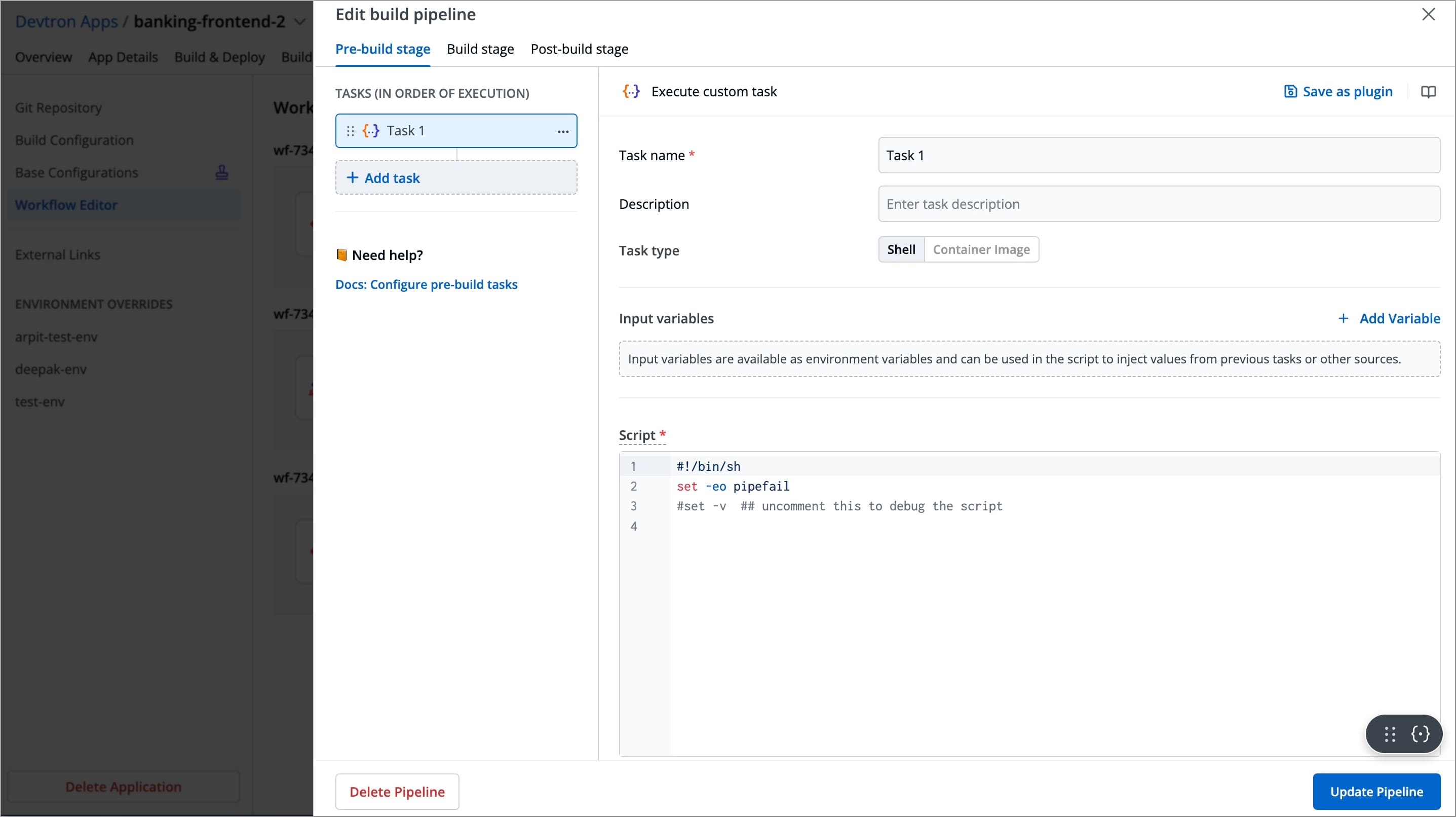 Figure 10: Configuring Task