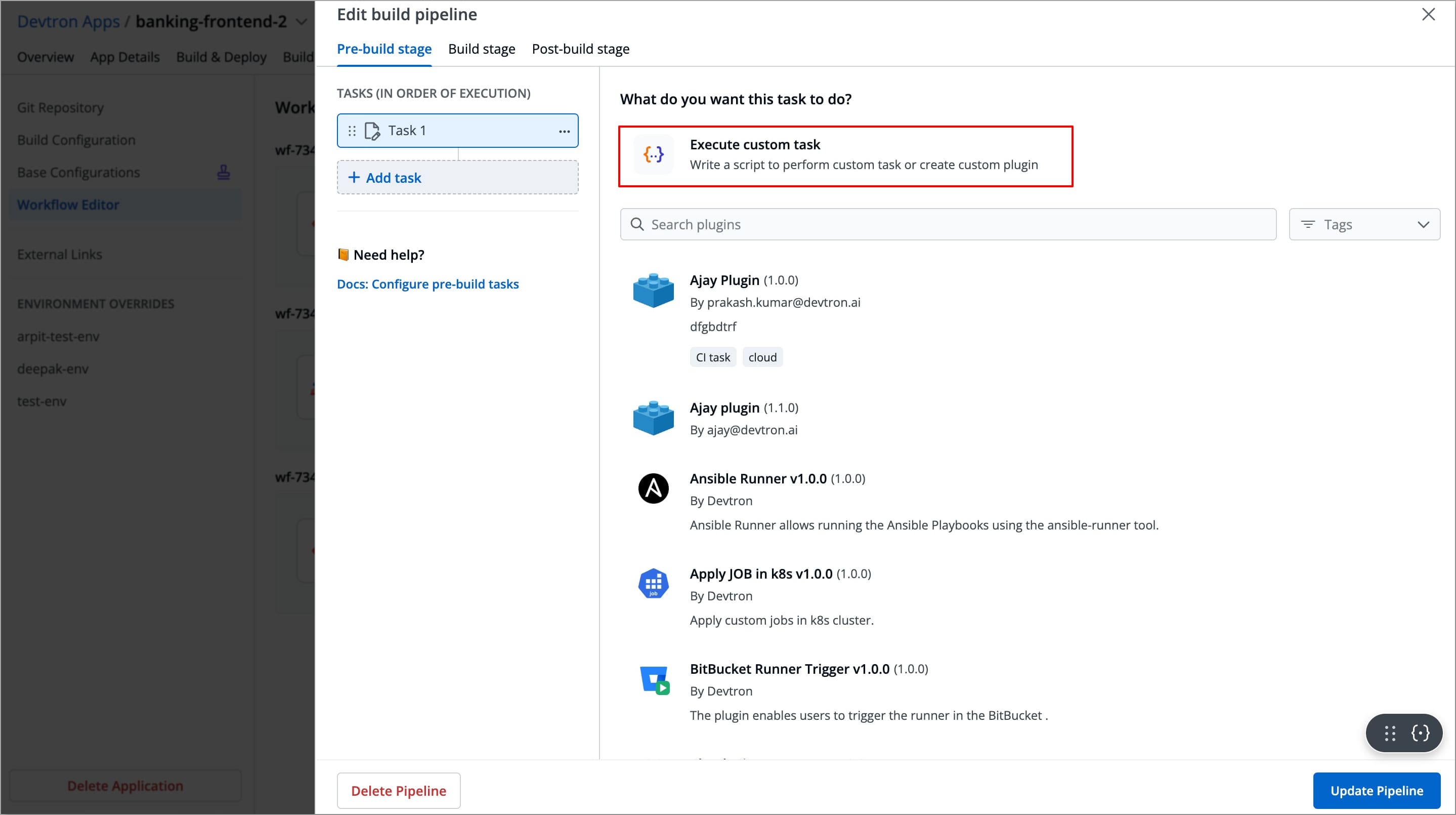 Figure 9: Select 'Execute custom script'