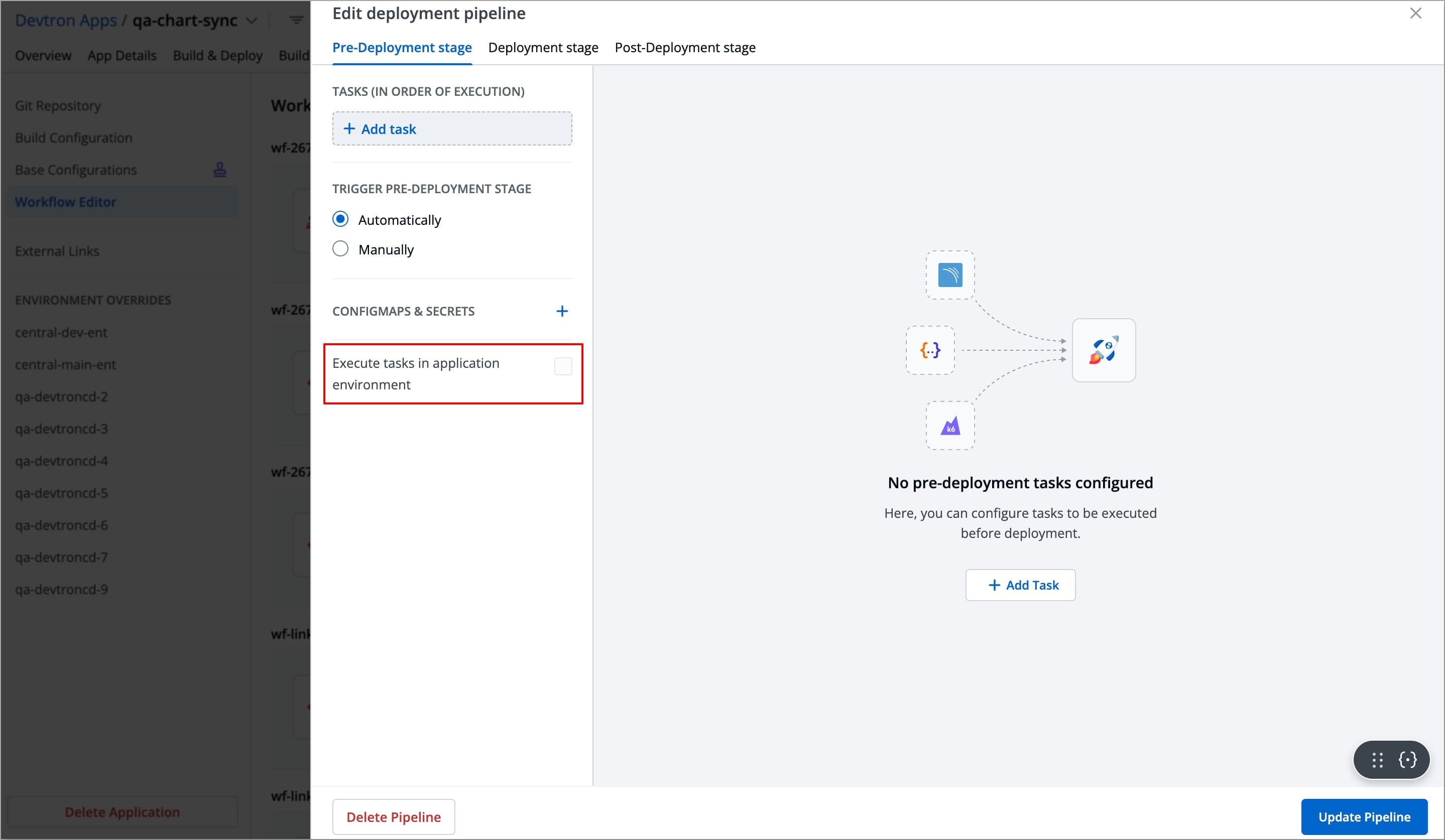 Figure 21: Execute tasks in application environment