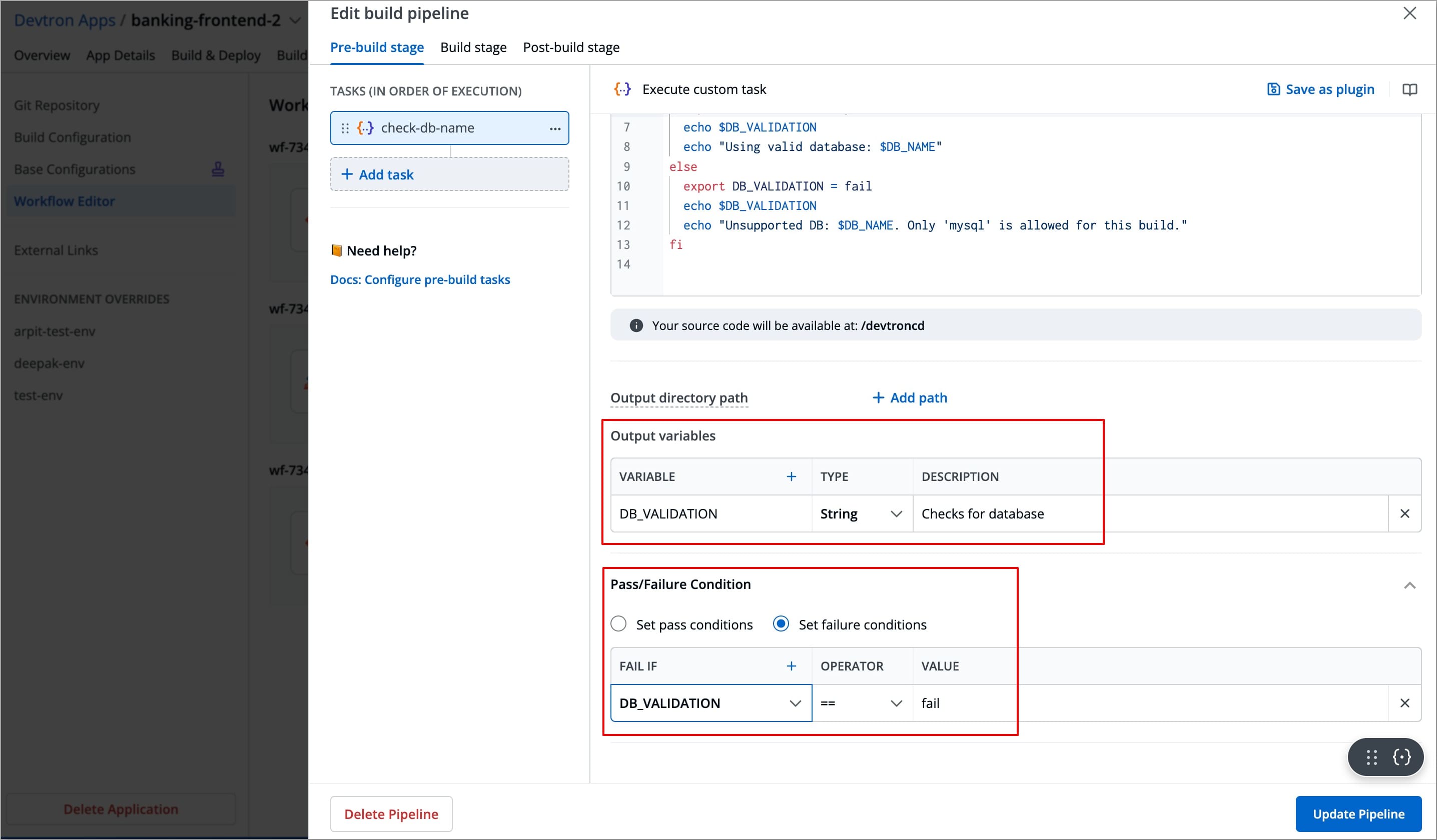 Figure 11b: Configuring Pass/Fail Condition
