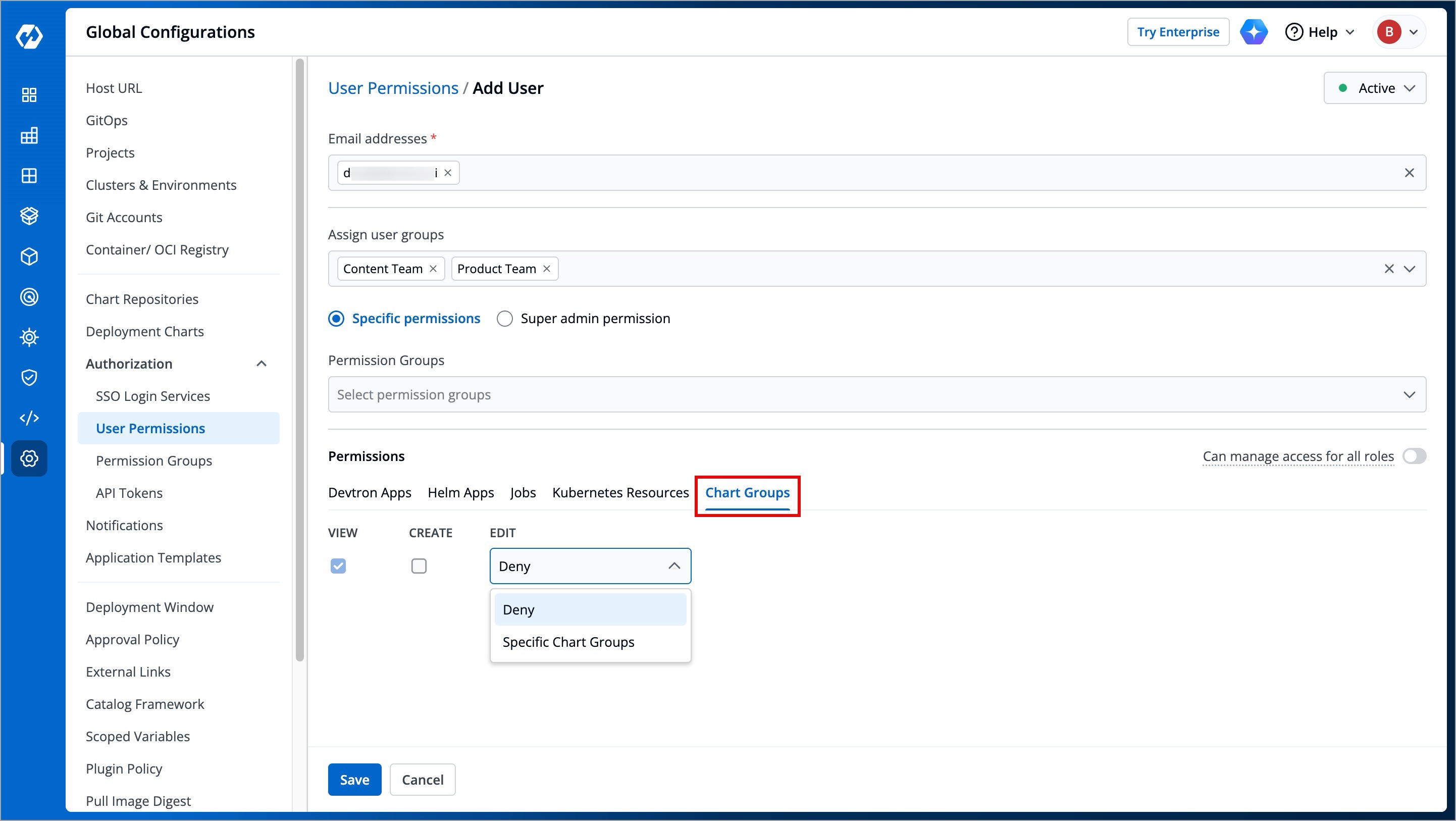 Figure 14: Granting Chart Group Permissions