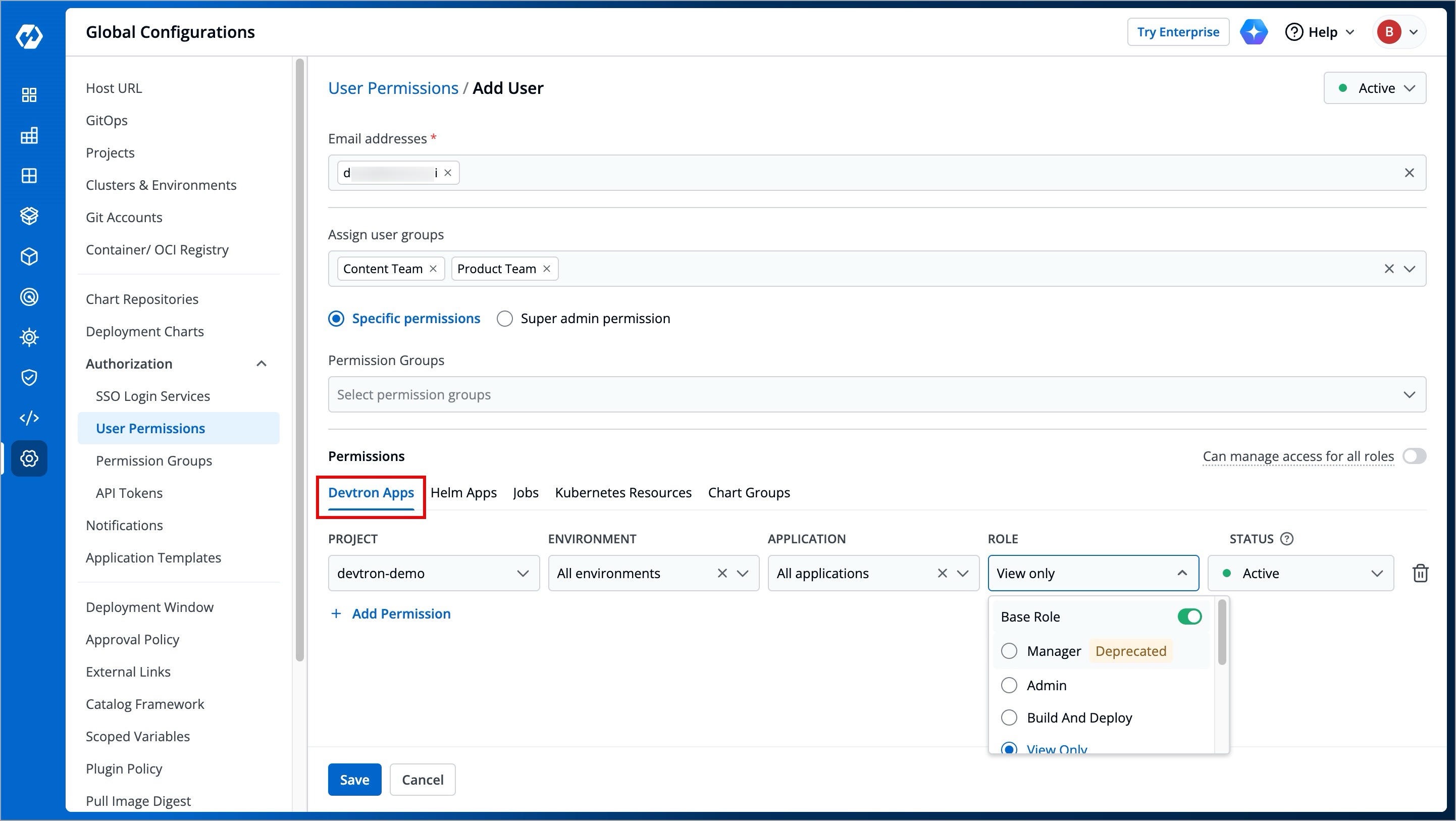 Figure 10: Granting Devtron Apps Permissions