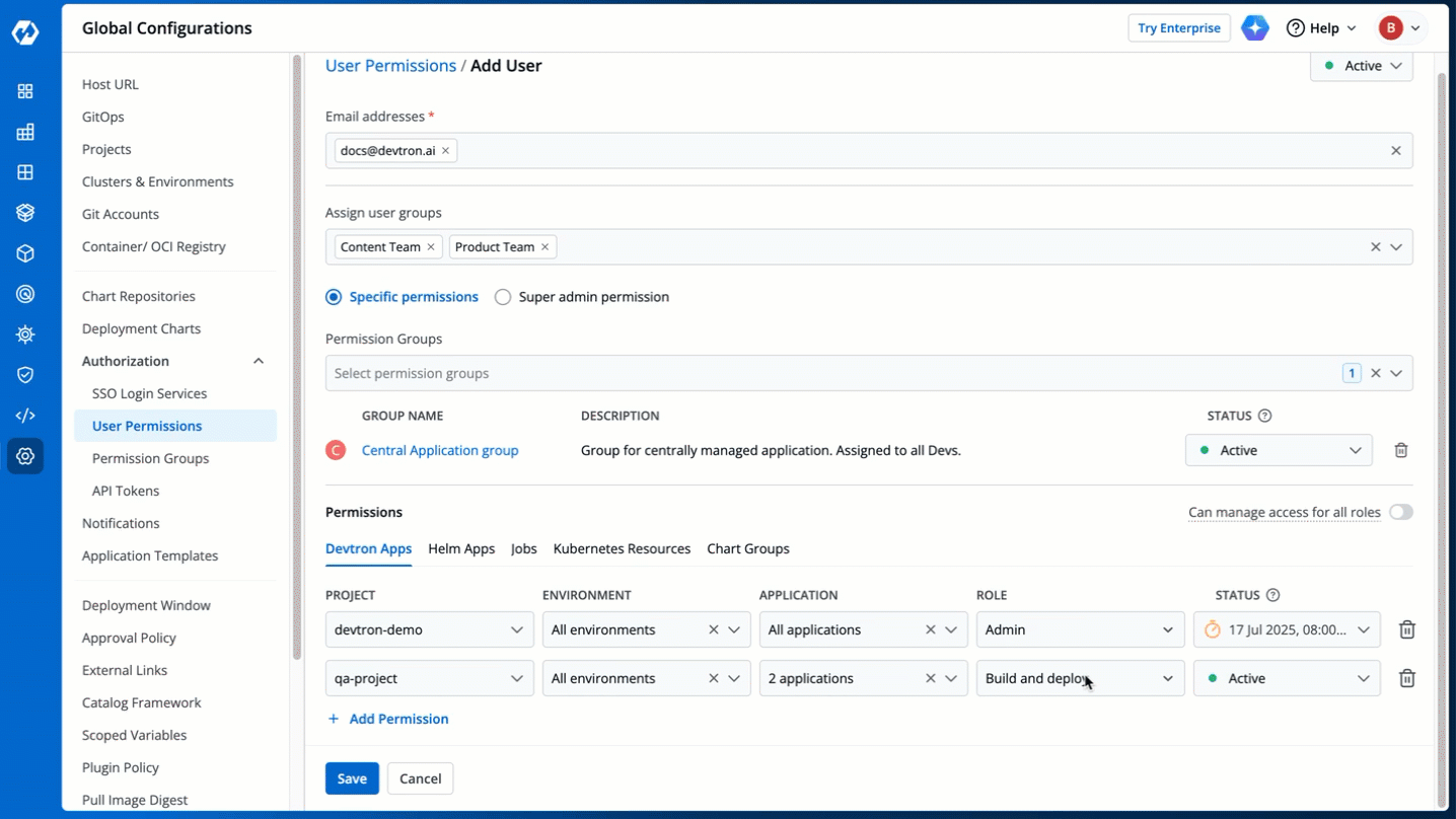 Figure 21: Editing User Permissions